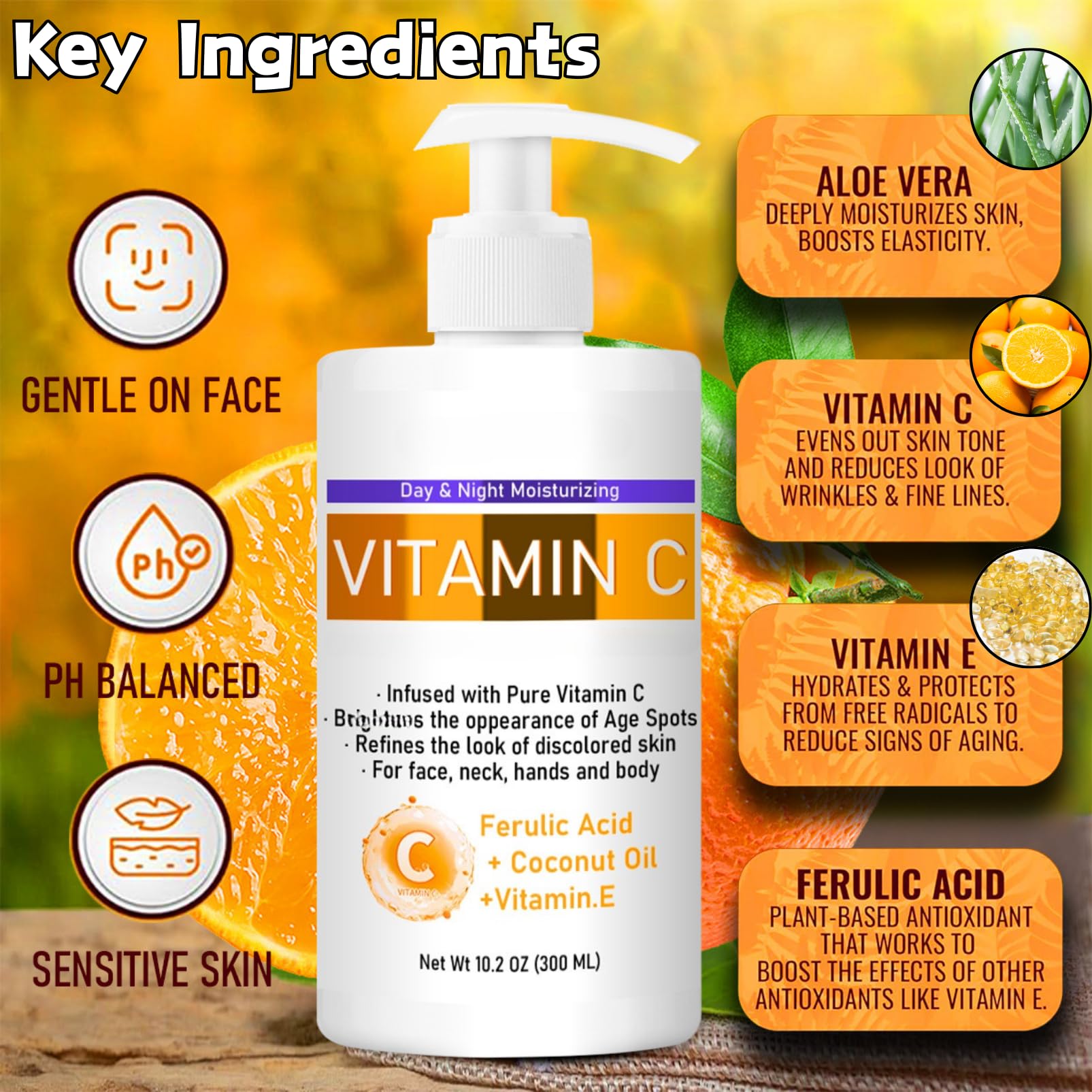 300ml Vitamin C Body Lotion, Advanced Vitamin C Cream, Body Moisturiser for Dry Skin Even Skin Tone - Image 3