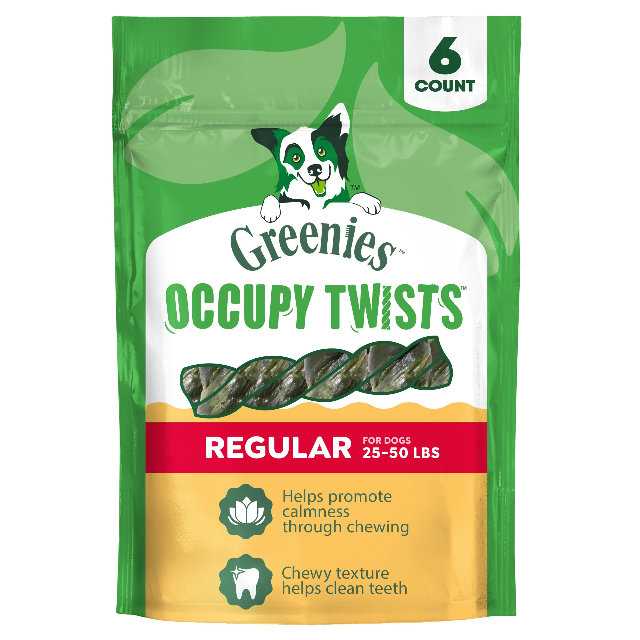 Greenies Occupy Twists Natural Dog Treats Regular Size Dog Chews Long Lasting Chicken Flavor, 8.65 oz. Pack, 6 Count