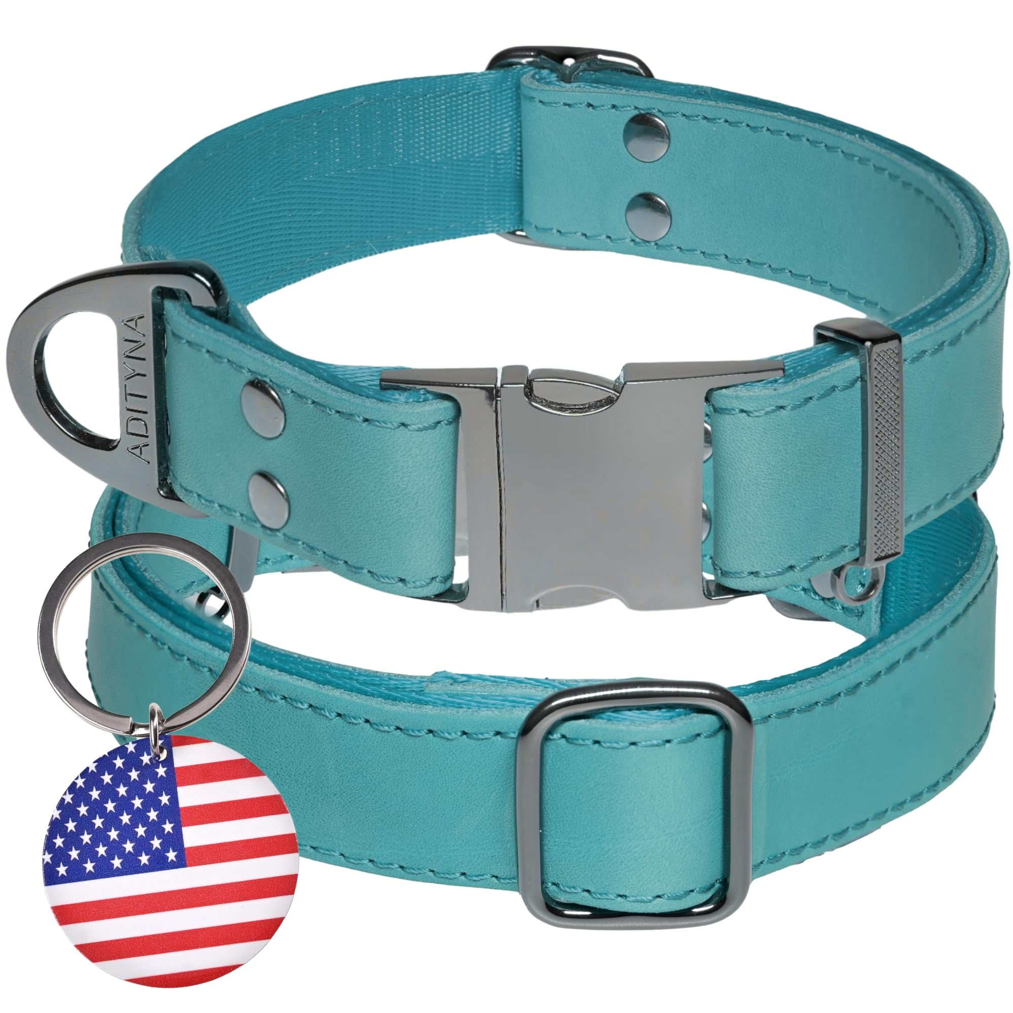 ADITYNA Leather Dog Collar for Medium &amp; Large Dogs, Adjustable 15-21" Neck