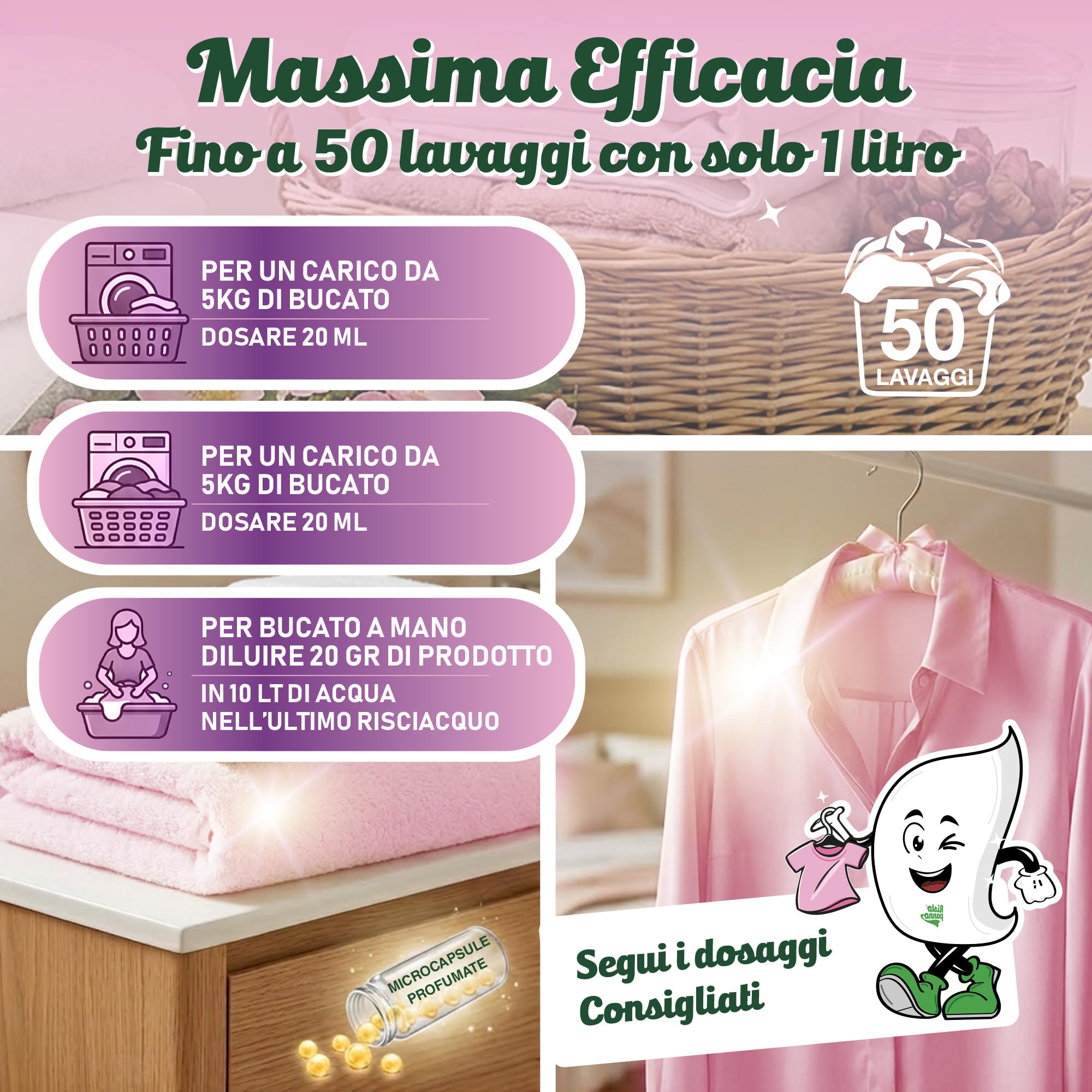 3 PZ x 1L Ammorbidente Lavatrice Concentrato con Microcapsule Profumate - Fragranza Rosa Canina - Azione Antistatica - Profuma Biancheria per Lavatrice e Bucato a Mano (WASH TESORO)