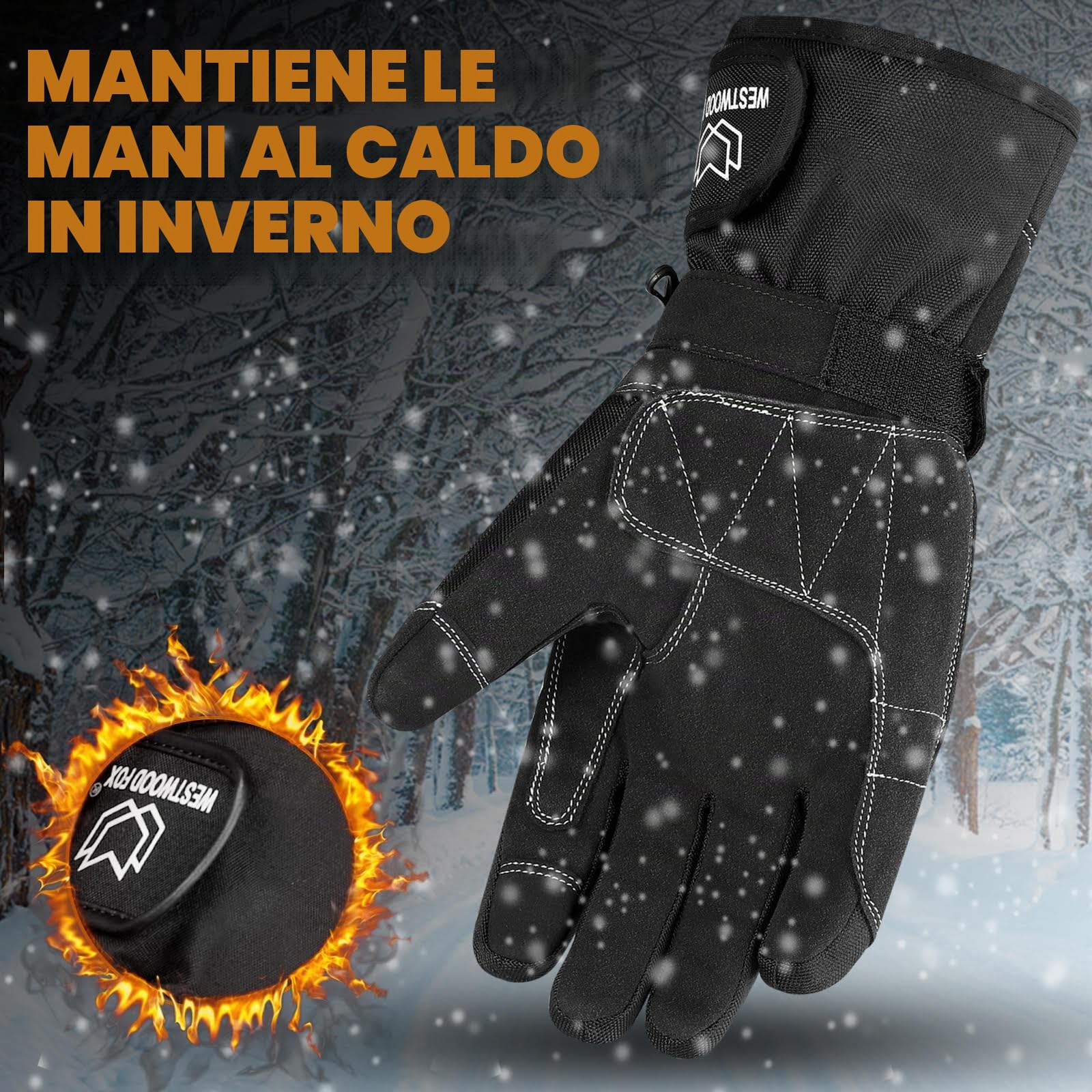 WESTWOOD FOX GEAR Guanti Moto, Guanti Impermeabili Invernali Termici Uomo Equitazione Antivento Scooter Motor Sport Touchscreen Estate Calda