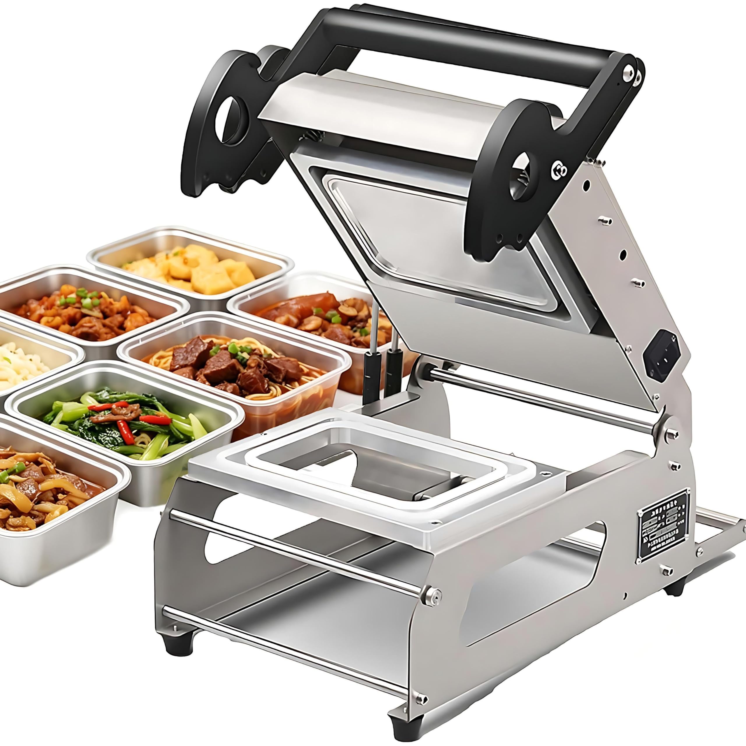 Macchina semiautomatica per sigillatura a caldo per uso commerciale, pressa a mano sigillante alimentare per asporto e gastronomia, sigilli 7-10 scatole/min, pellicola max 260 mm, rotolo da 180 mm