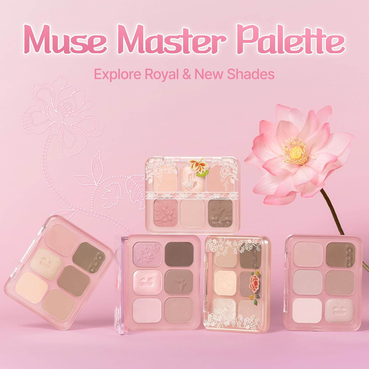CLIO Muse Master Eyeshadow Palette, Korean Royal Heritage Edition, Soft Pink 6-Color Eyeshadow Palette with Matte Satin Shimmer, Blendable Baked Cream Powder Formula (01 BLOSSOM STITCH)