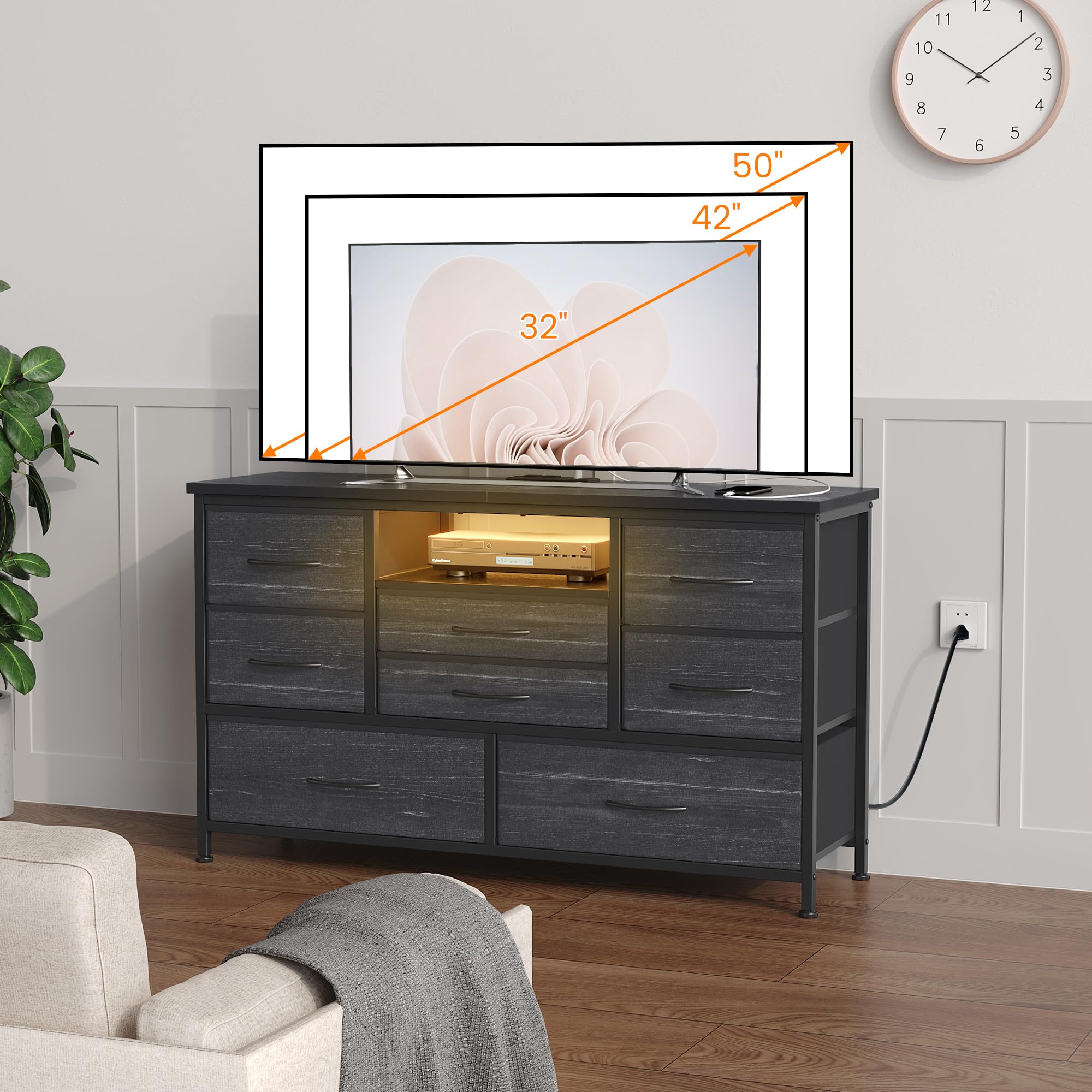 Commode De Chambre à 10 Tiroir En Tissu, Meuble TV Avec Station De