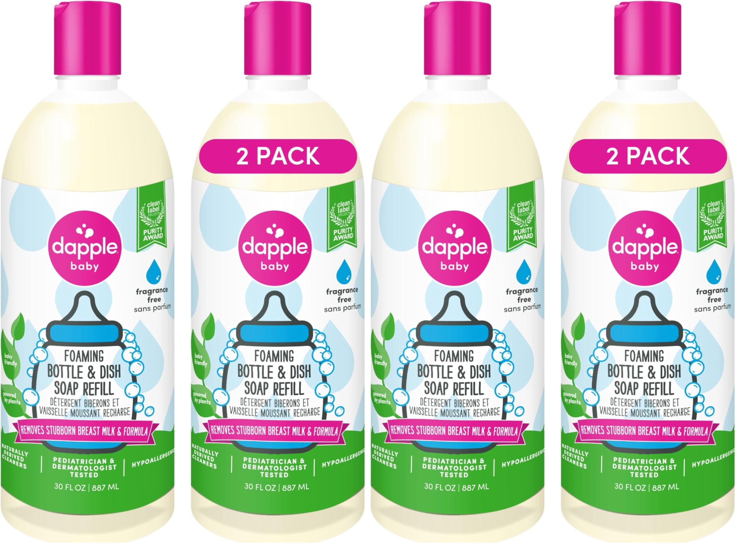 Dapple Baby Foaming Dish Soap, Refill, Unscented, 30oz (2 Units) (Pack of 2)