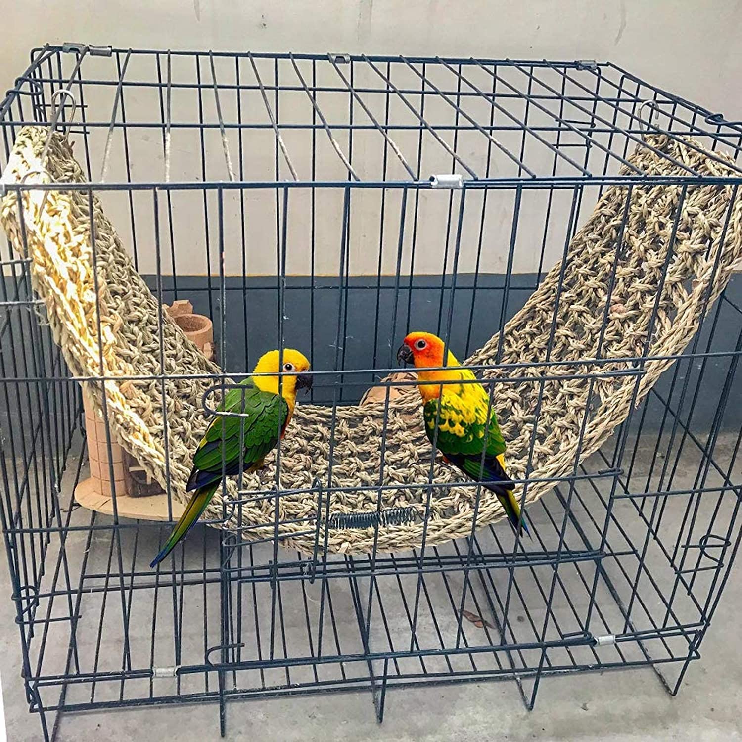 Vogel-Matte aus Seegras, natürlichem gewebtes Netz, Vogelsuche, Kauspielzeug, Hängematte, Matte mit Haken für Sittiche, Nymphensittiche, Hängematte N