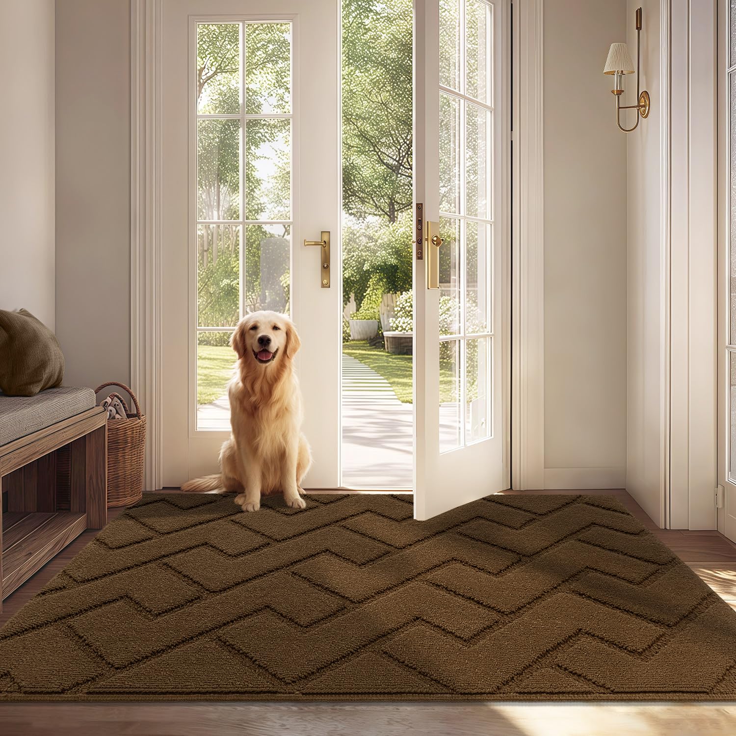Biscpro Door Mat, 80x120 cm DoorMat Indoor Washable, Doormat Indoor Dirt Trapper Non-slip,Absorbent Inside Entrance Rug Mat for Entryway,Patio,Garden,Laundry Room,Pets - Dark Brown — image 1