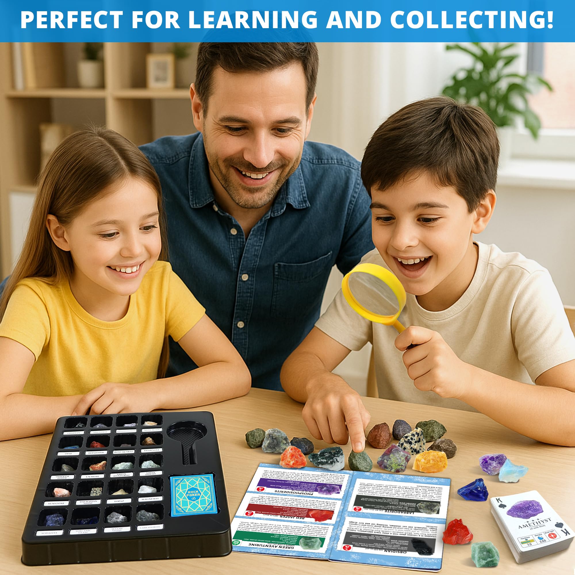 Jumbo Rock Collection Kit, 20 Pcs Large Unpolished Rocks, Minerals & Crystals (1.5-2 inch) with 54 Game Cards, Learning Book - Image 4