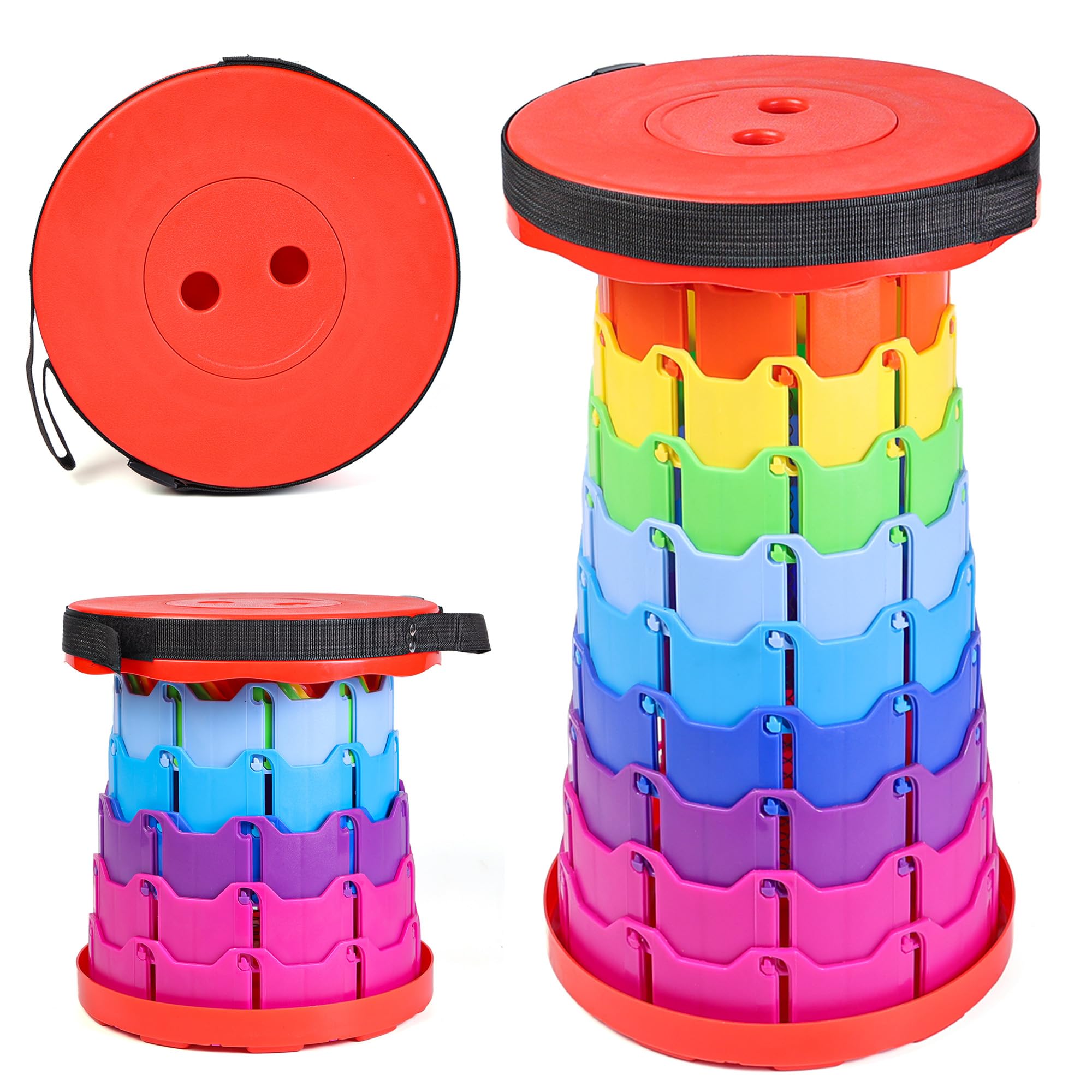 Collapsible Portable Telescopic Stool,Camping Folding Stool,Adjustable Height Retractable Stool, Plastic Folding Stool Fishing Chair,for Outdoor Camping BBQ Hiking Garden & Home (Rainbow Red)