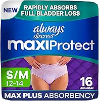 Always Discreet MaxiProtect Incontinence Underwear for Women - Maximum Plus Absorbency S/M 16ct Leak Proof Briefs