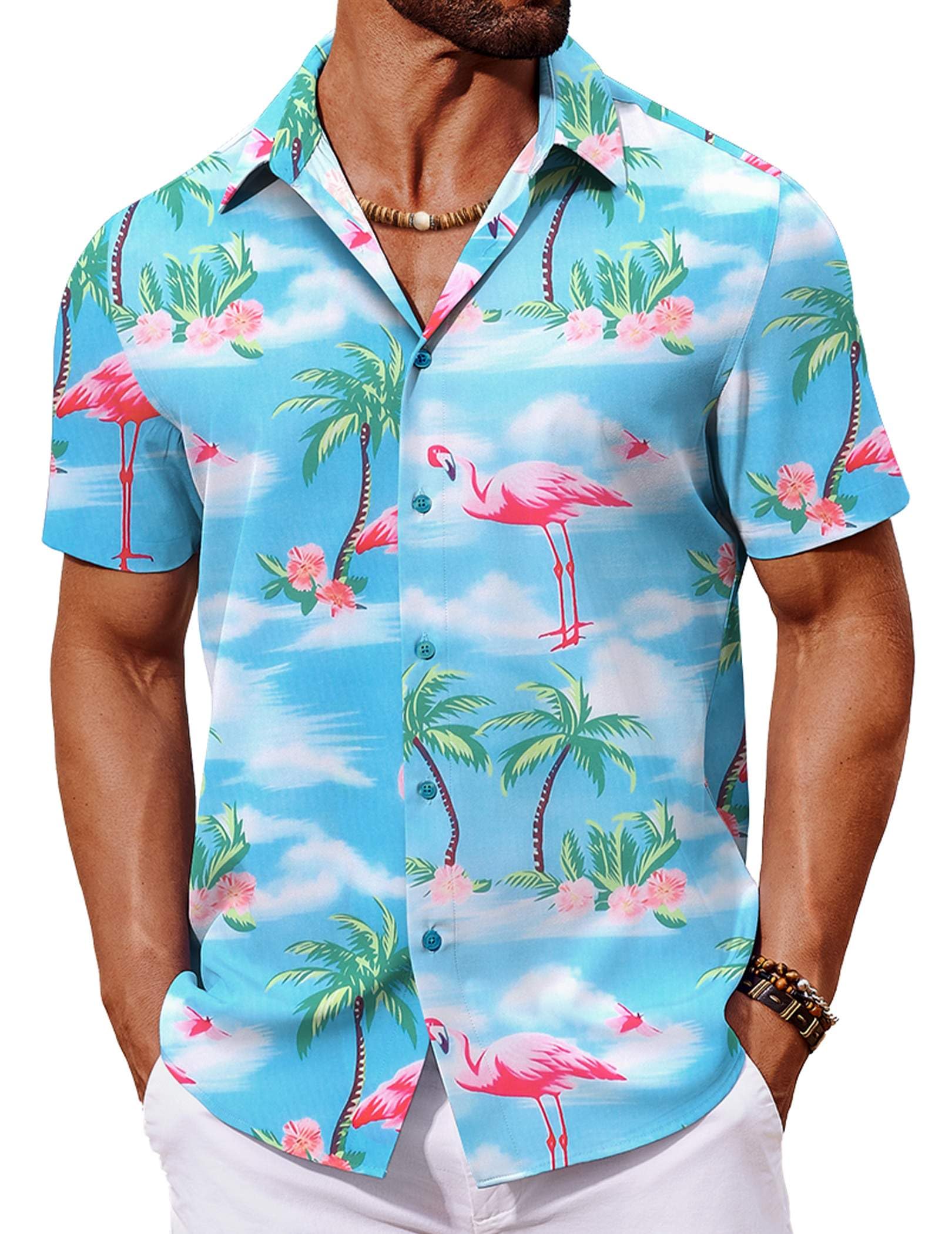 COOFANDY Mens Hawaiian Shirt Short Sleeve Button Down Shirts Tropical Floral Summer Beach Shirts