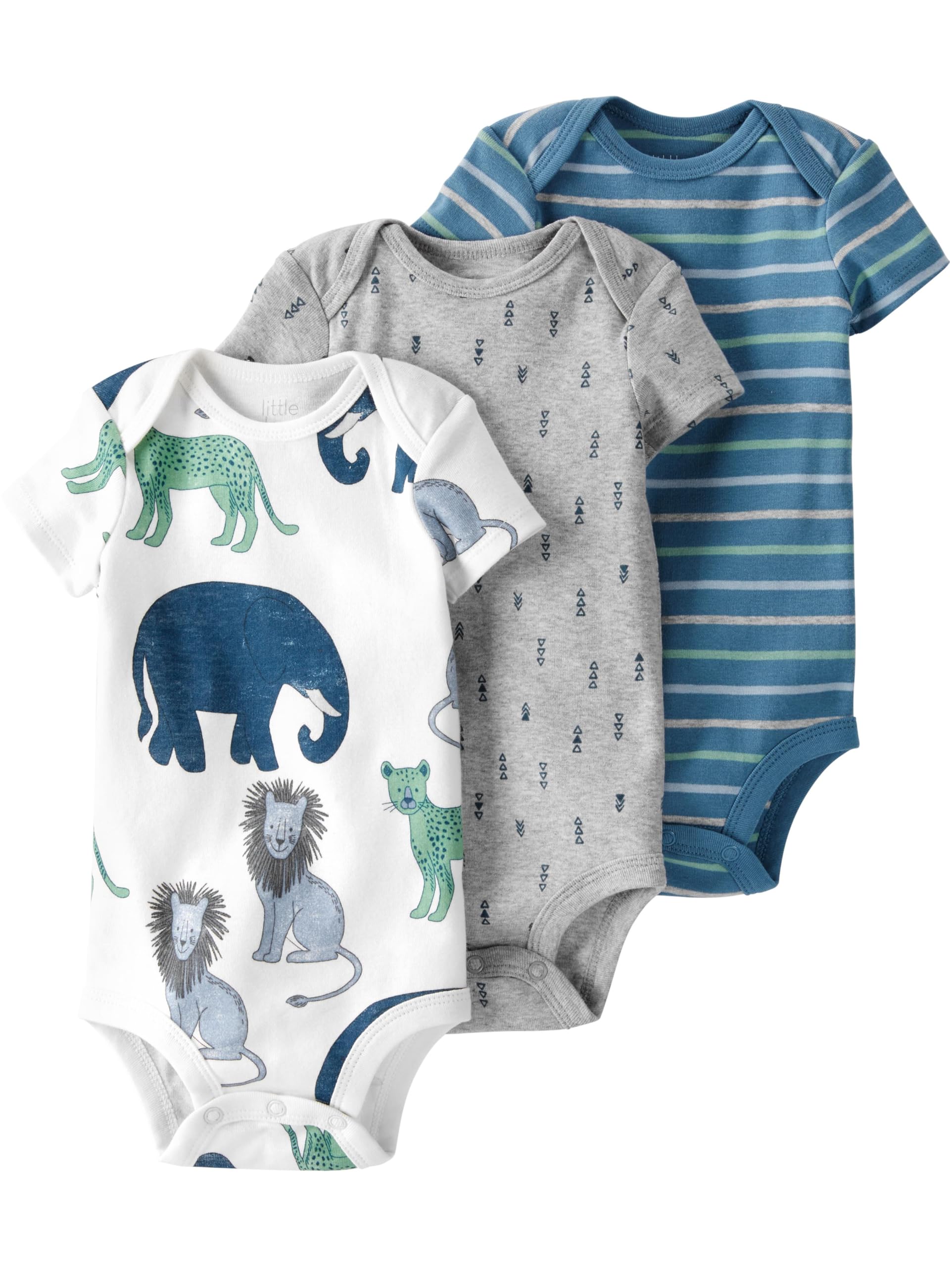 little planet by carter'sBaby 3-pack Short Sleeve Bodysuits made with Organic Cotton, Safari, 18M