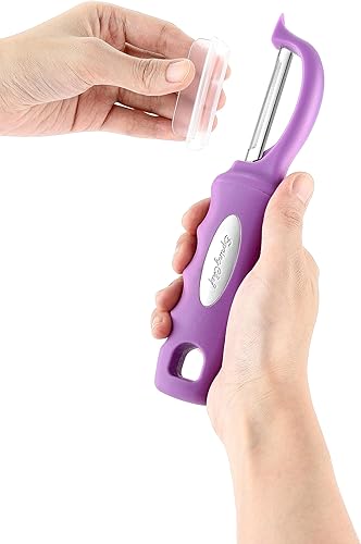 Miniatura 6 de Spring Chef Pelador de verduras giratorio de alta calidad, mango de agarre suave y cuchillas de acero inoxidable ultra afiladas, pelador de cocina