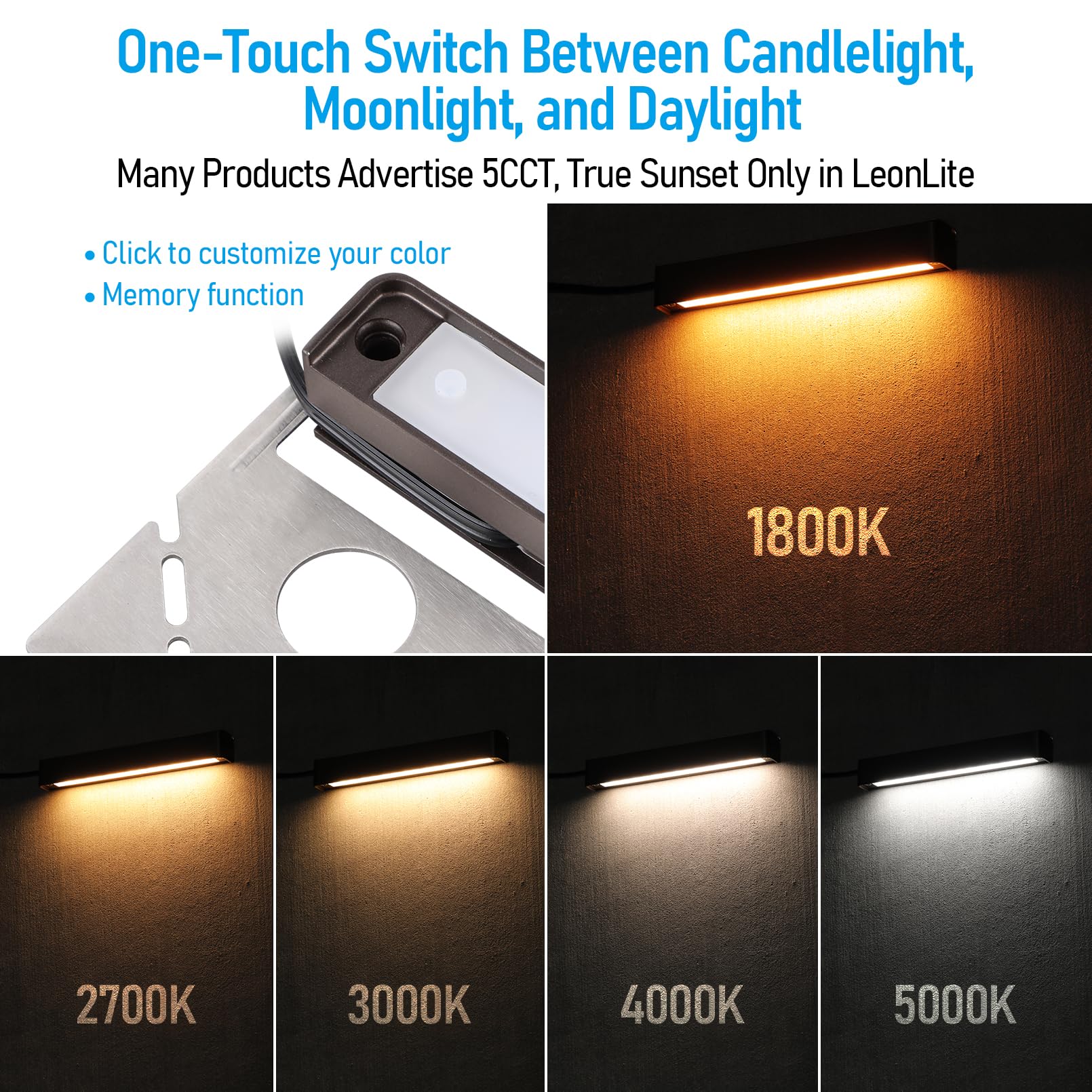 LEONLITE 8-Pack Premium Series 5CCT 7 Inch LED Hardscape Lighting Swivel, 2200K/2700K/3000K/4000K/5000K Selectable, Retaining Wall Light Low Voltage, 12V Paver Light, 4.5W Outdoor Step Light, ETL