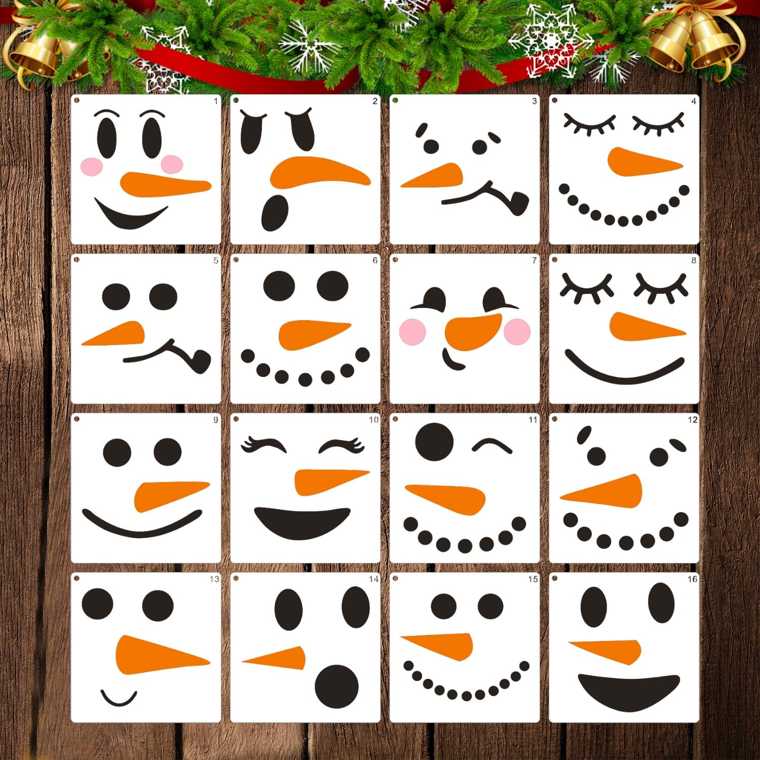 Amazon.com : 16 Pieces Snowman Face Stencils Templates Reusable Stencils for DIY Painting Drawing Crafts Home Decor, 5.9 Inches : Arts, Crafts & Sewing for Free Printable Snowman Face Stencils