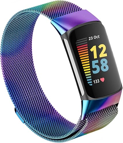 Bandas magnéticas de malla compatibles con Fitbit Charge 5Charge 6, correas de metal ajustables de acero inoxidable correas de repuesto para Charge