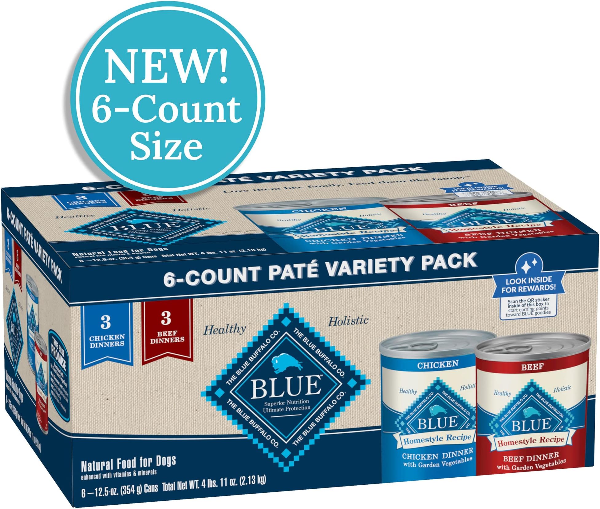 Blue Buffalo Homestyle Recipe Beef Dinner Canned Dog Food, Large, Pack