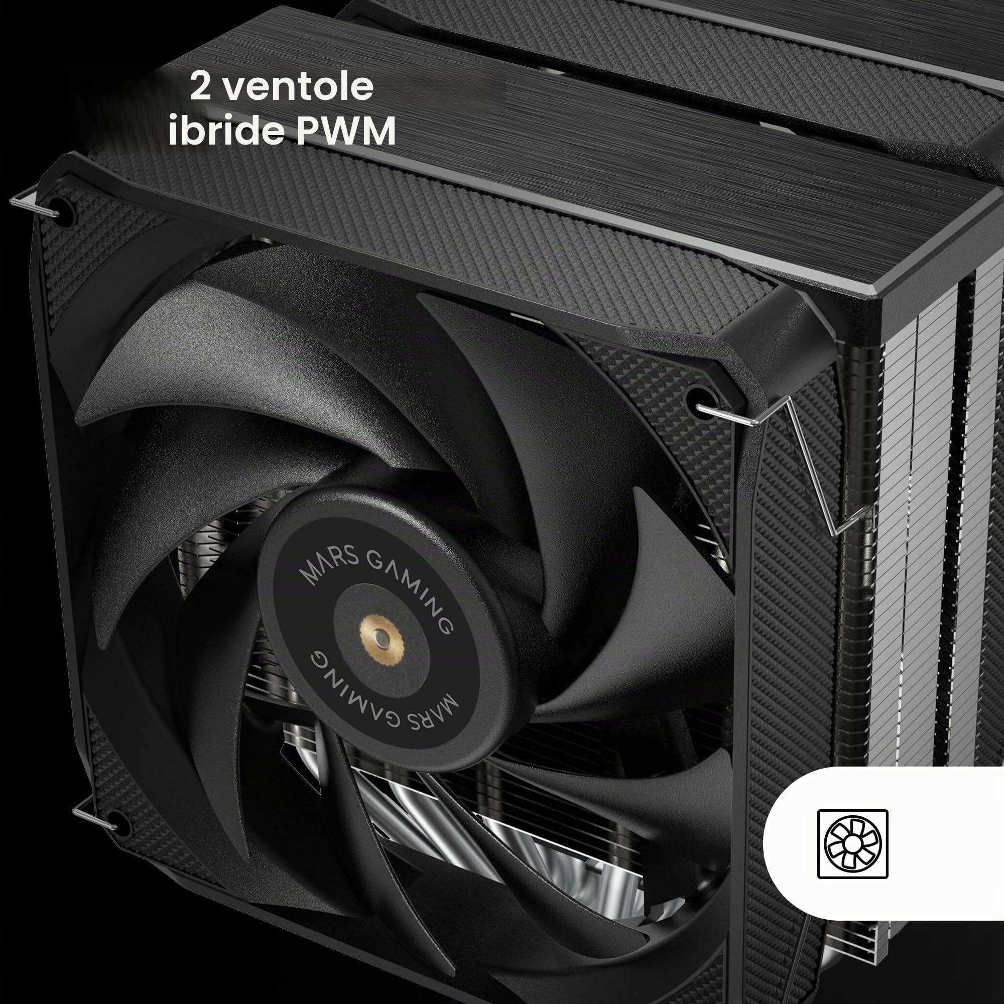 MARSGAMING MCPU-XU6, Dissipatore CPU Doppia Torre, TDP 350W, 2x Ventole con Pale Ibride e Cuscinetti FDB in Rame Iperbilanciati, 6 Heatpipes Tecnologia HCT ULTRA, Multisocket Universale, Nero