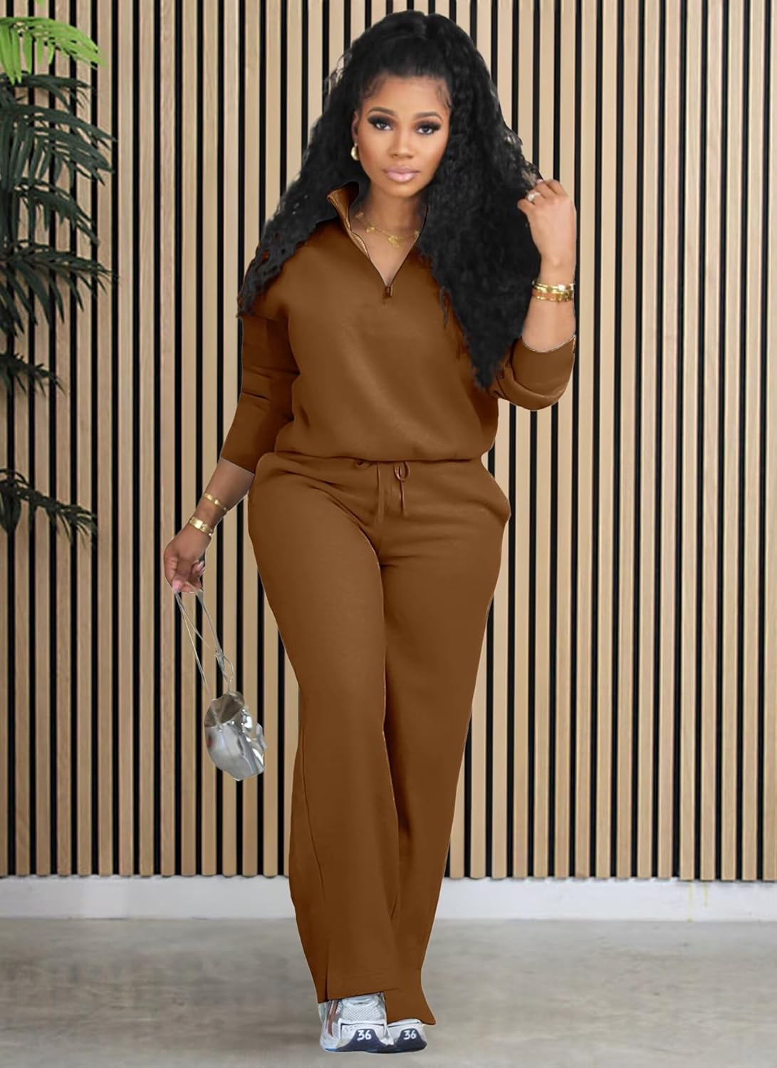 Adogirl Womens 2 Piece Outfits Lounge Sets Fall Half Zip Sweatshirt and Jogger Pants With Pockets Matching Set Tracksuit - Image 4