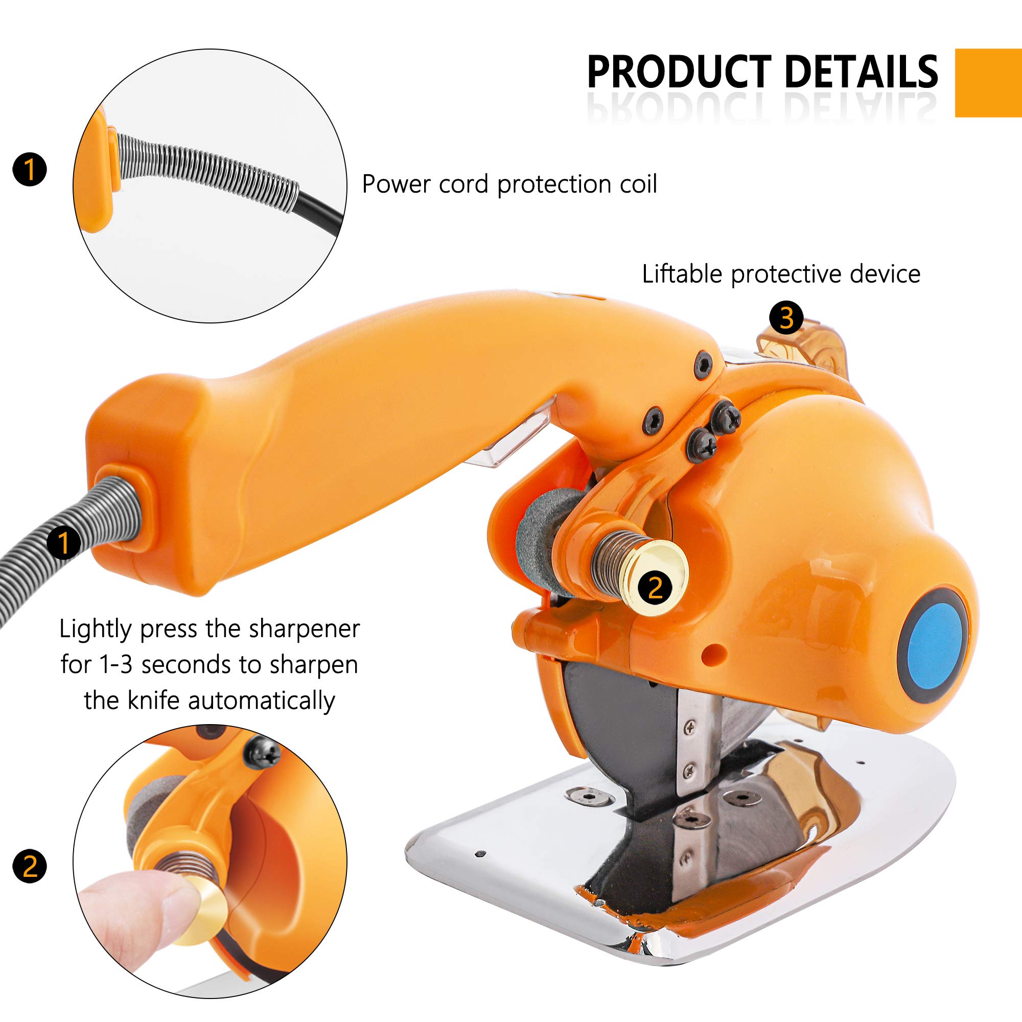 CGOLDENWALL Ciseaux Électrique Tissu Rond Couteau Servo Direct Drive Pour Couper Carton Tissu Papier 3 Vitesse Réglable LED Lumière (≤27mm)