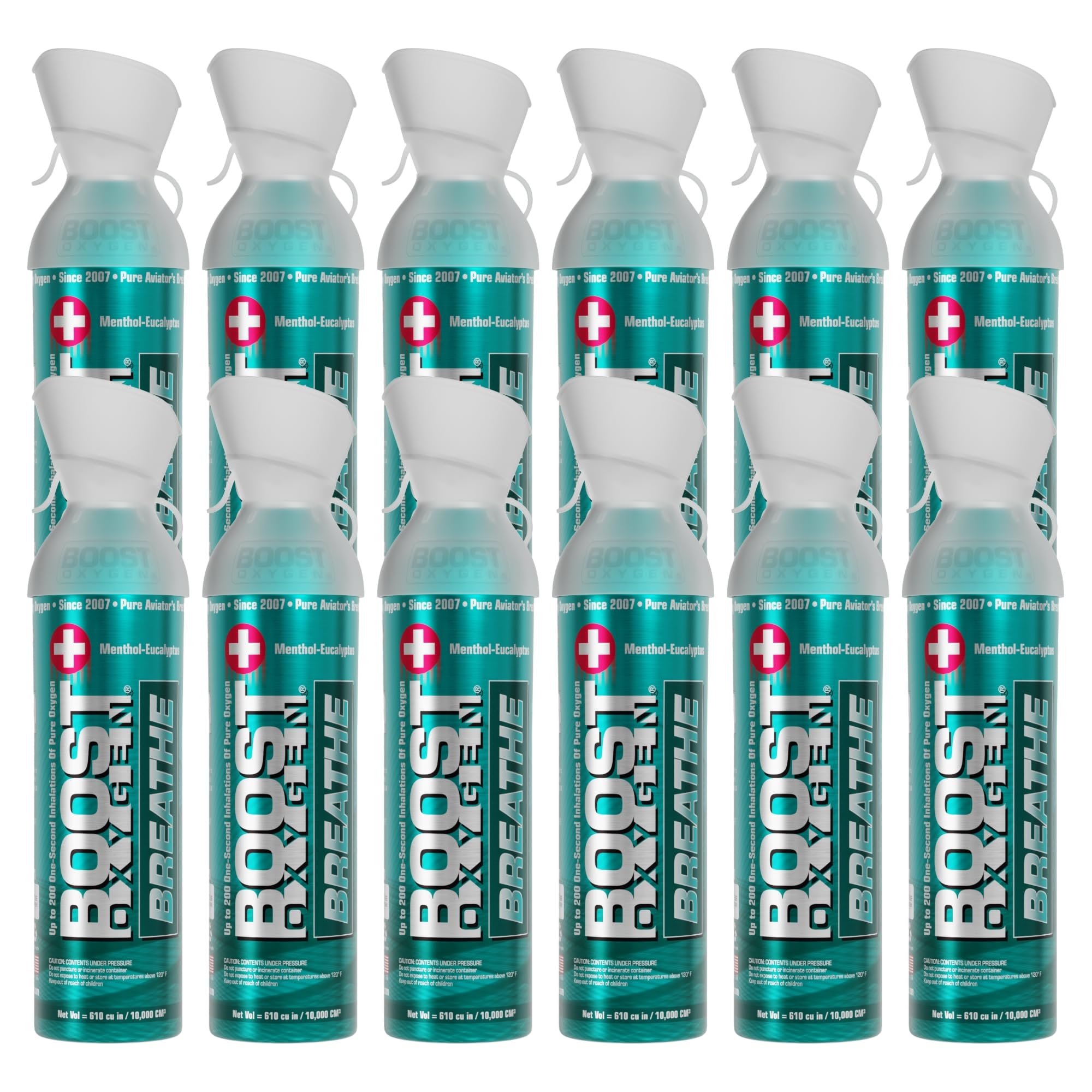 Boost Oxygen Large BREATHE Menthol-Eucalyptus Aroma 10 Liter Canister | All-Natural Resiratory Support for Aerobic Recovery, Altitude, Performance and Health (12 Pack)