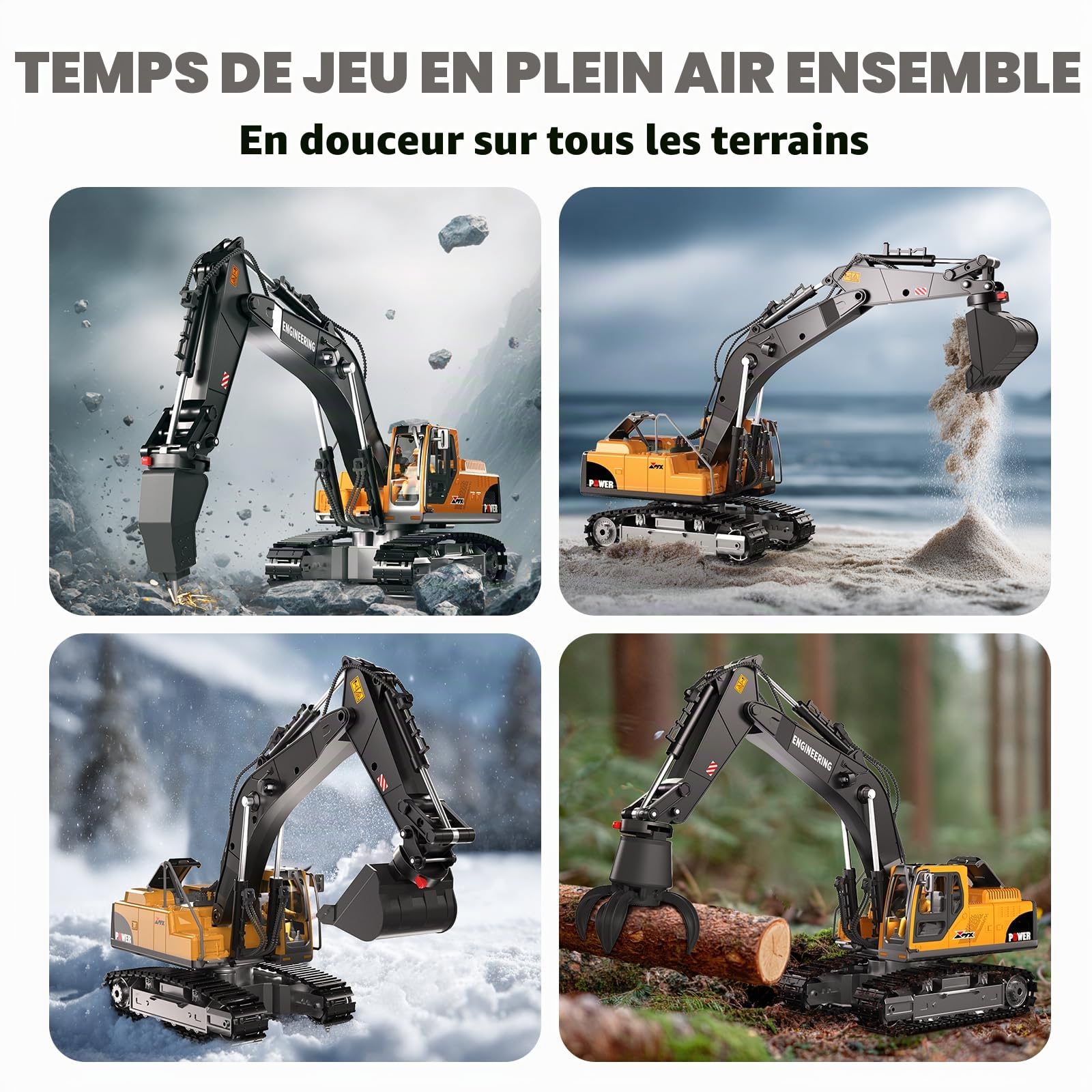 GraceDuck Pelleteuse Télécommandée 3-en-1, 2,4 GHz avec Fonctions Son & Lumière - Rotation 680° et 3 Accessoires Interchangeables, Convient à Divers terrains, Jouet idéal pour Les Enfants de 6-12 Ans