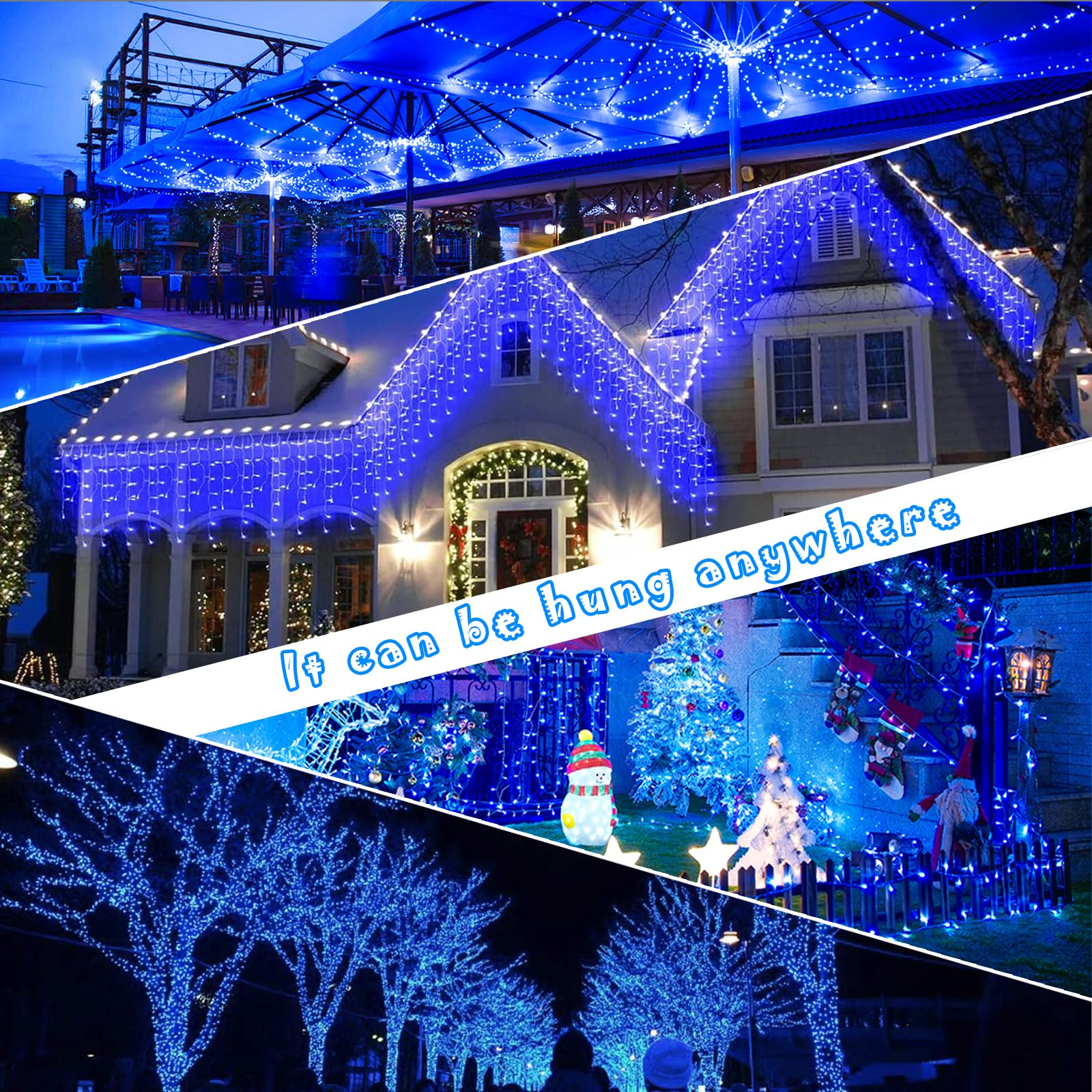 Amzxart Catena di luci solari per esterni,22 m, 200 LED, per esterni, luce solare, 8 modalità, decorazione natalizia per esterni, IP65, impermeabile, per balcone, albero di Natale (blu).