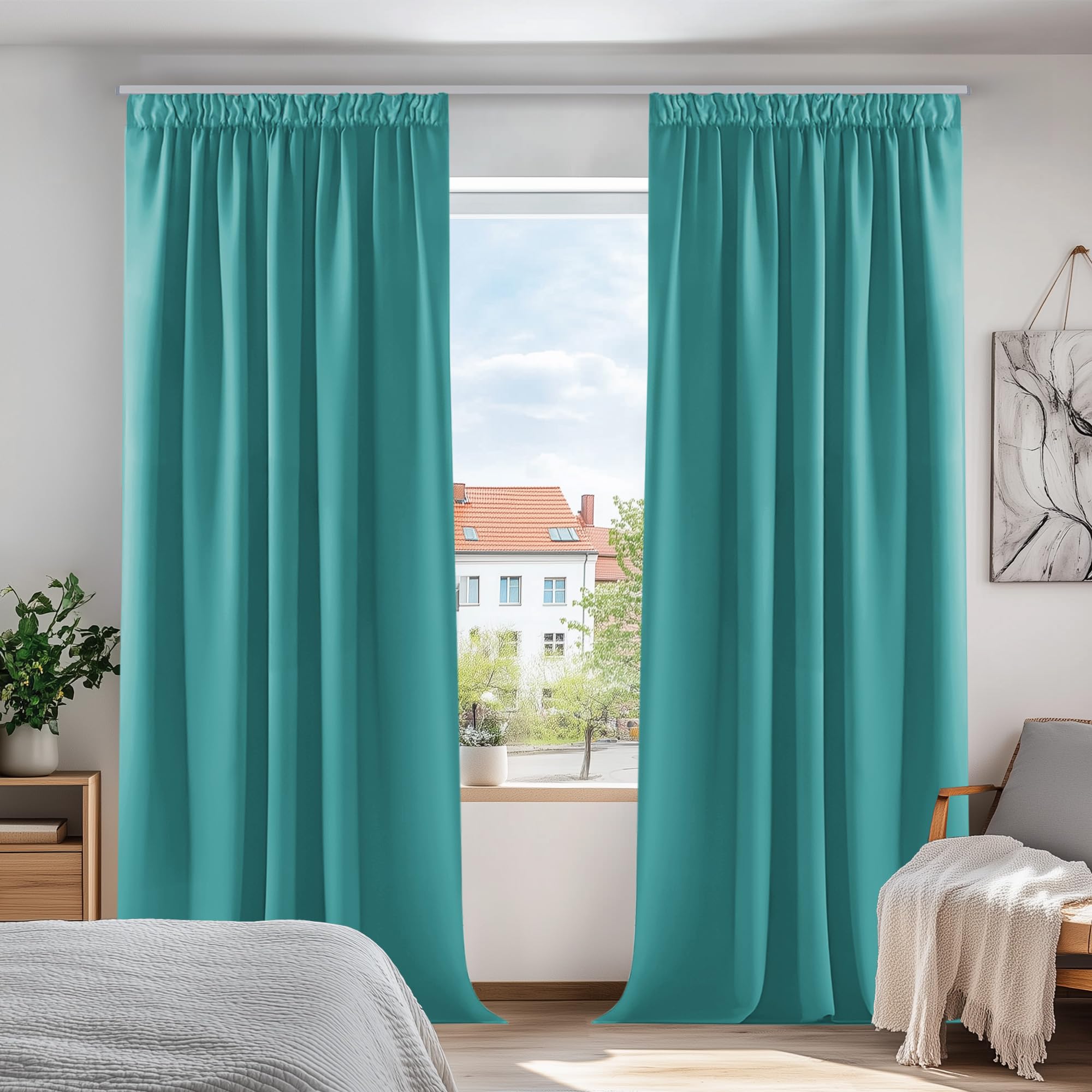 Deconovo Turquoise Home Decoration Kids Curtains Thermal Insulated Window Treatment Blackout Curtains Pencil Pleat Curtains For Bedroom W55 X L82 Inch 2 Panels