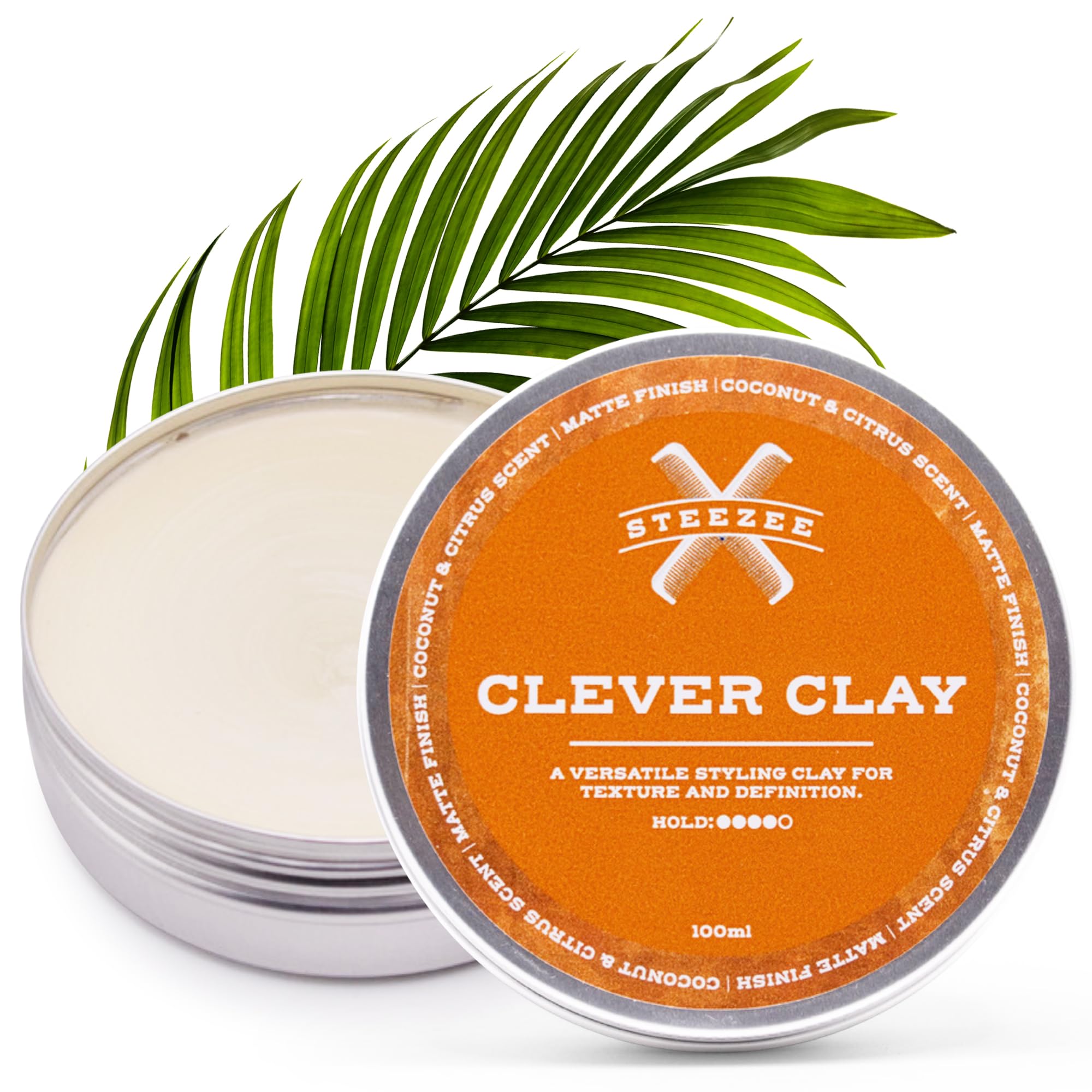Steezee Clever Clay - Natural Finish Styling Hair Clay for Men - All Hair Types - Reworkable All Day Hold- Cruelty Free- Paraben & Sulphate Free, 3.4
