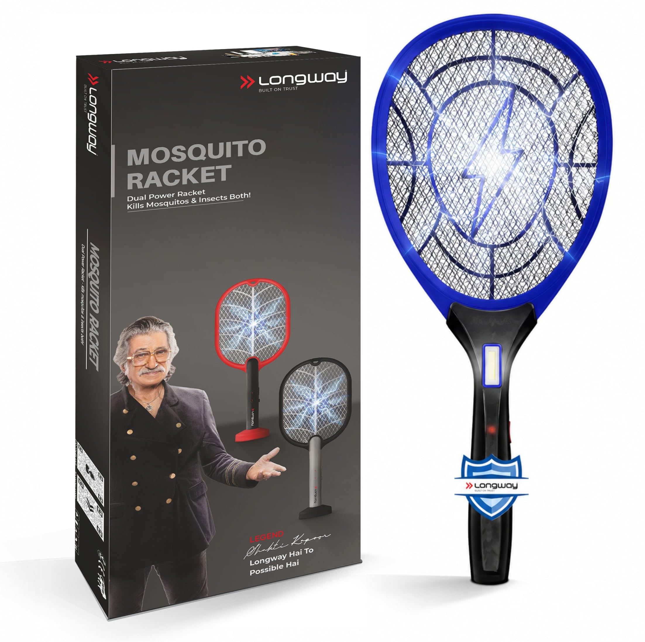 Longway Zappy Rechargeable Mosquito Killer Racket Built in COB Light | 3500V DC Voltage on The Net Mesh| Mosquito Bat | 1 Month Stand by 500mah Long Lasting Internal Battery (Blue)-image-41