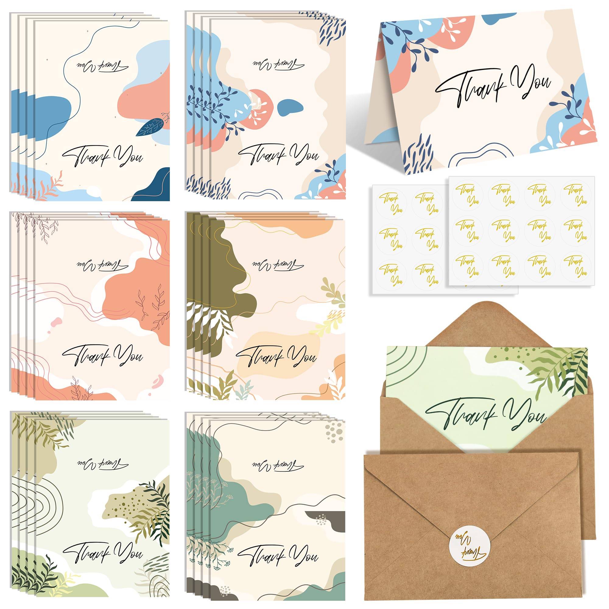 24 Pack Scented Thank You Cards with Kraft Envelopes & Matching Stickers, Scratch & Sniff Bulk Greeting Cards, 4x6 Inch Thank You Notes for Wedding, Business, Baby & Bridal Shower, Graduation, Funeral