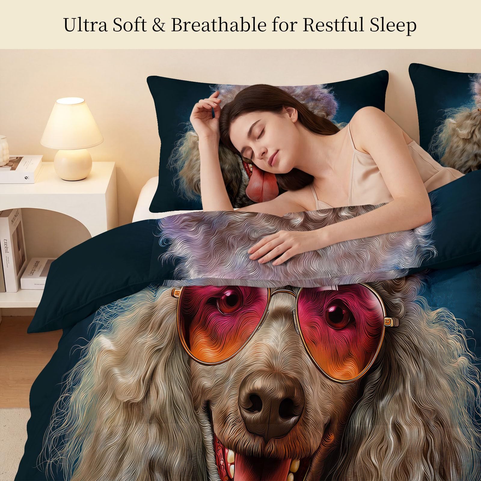 Edredón sin funda para niño Ado, Clipart autoadhesivo edredon lavable 140 x 200 cm, azul caniche gafas sol vectorial, ligera y cálida, ropa de cama con 2 fundas de almohada, hipoalergénica