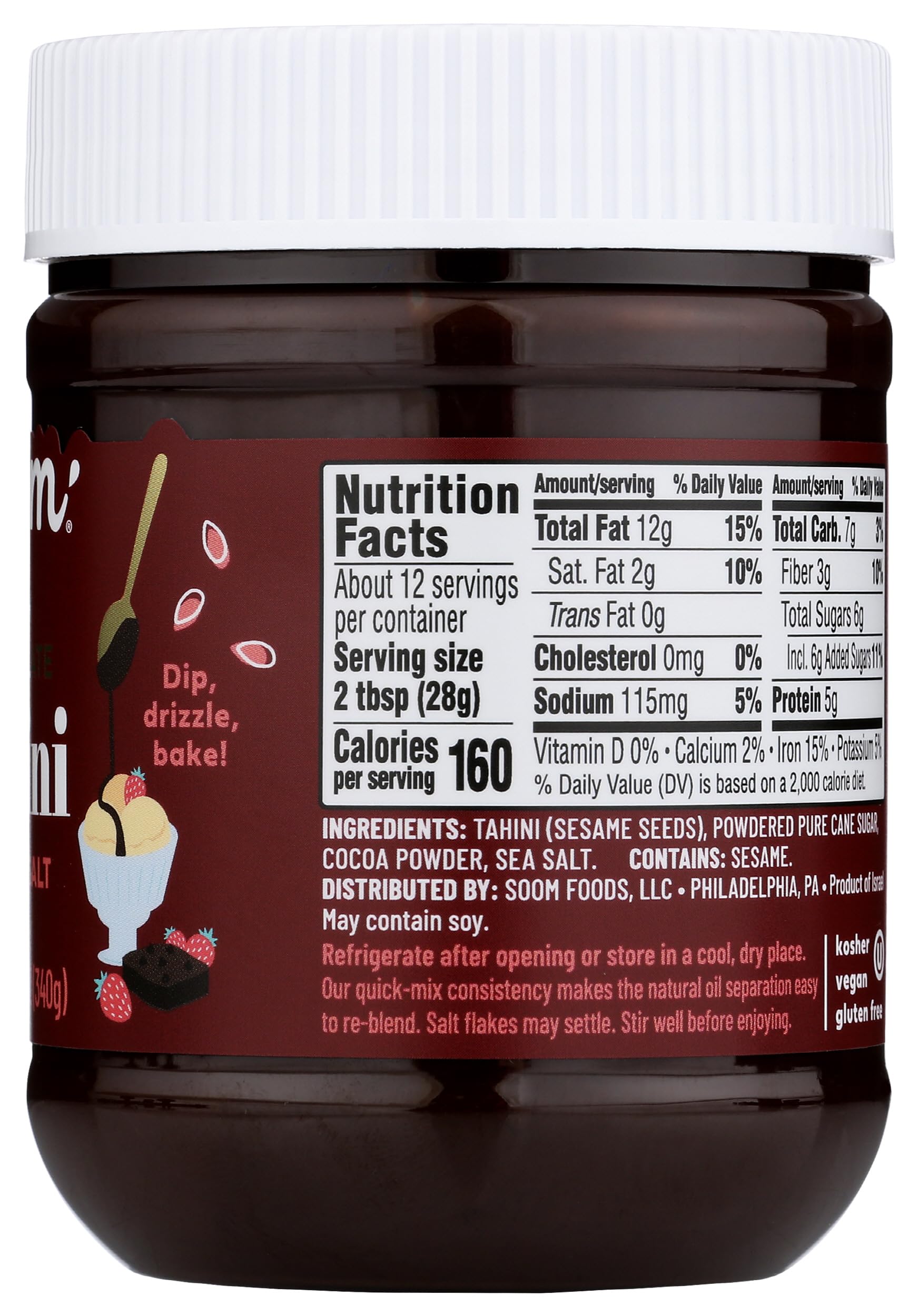 Soom Foods, Tahini Dark Chocolate Sea Salt, 12 Ounce | Grocery