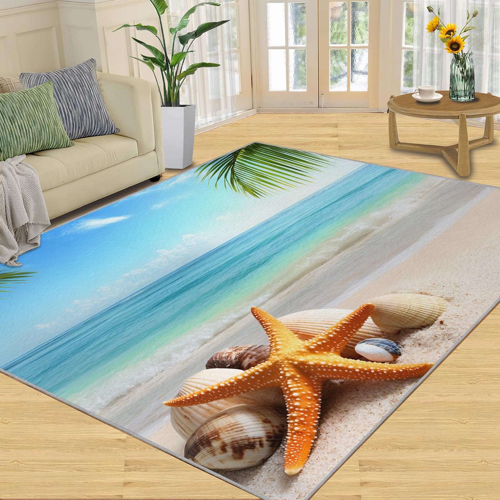 Amazon.com: Ocean Beach Area Rug with Tropical Design - 5x8