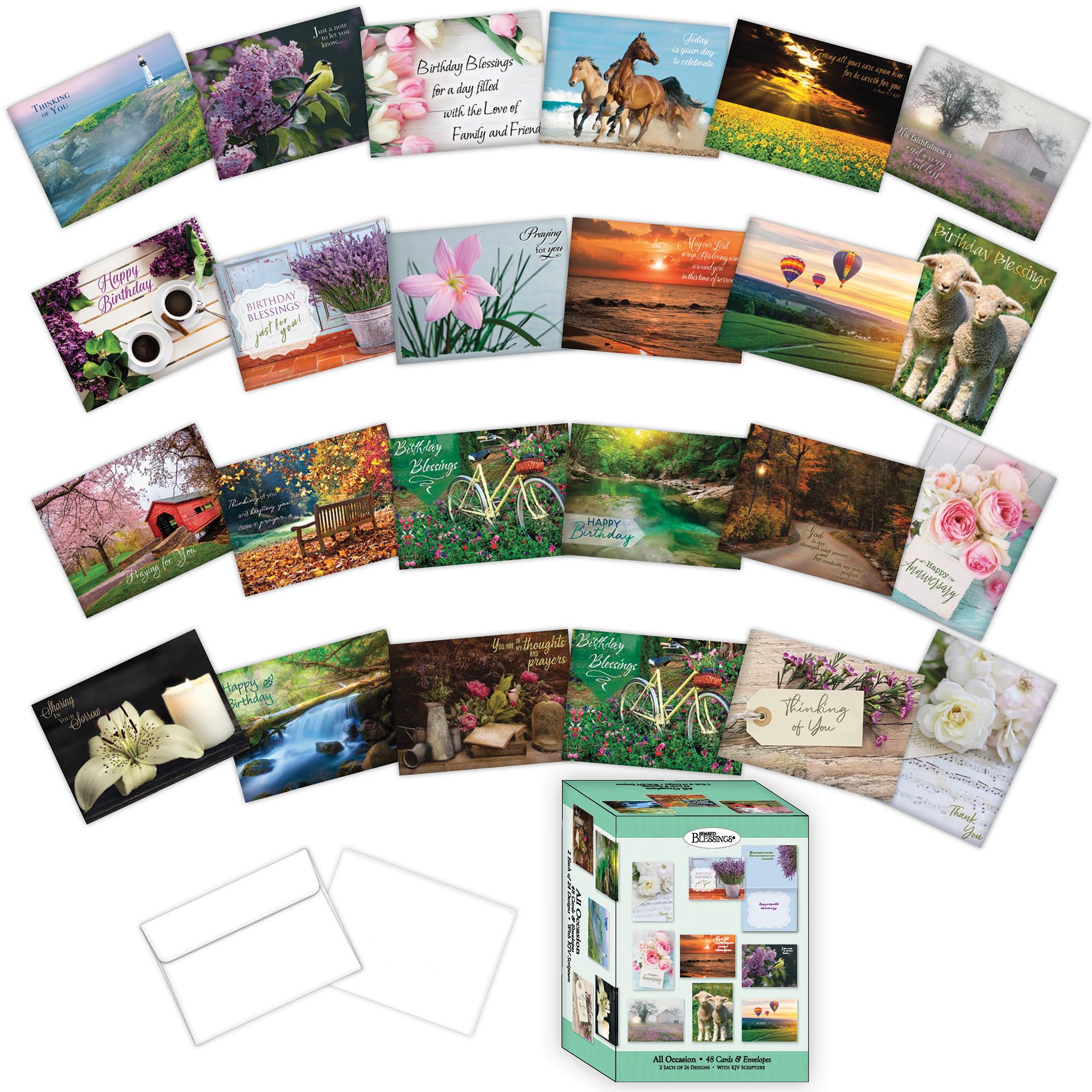 48 All Occasion Religious Greeting Cards Value Pack 1,King James Version Scriptures,Faith Based Greeting Cards,Assorted Designs including Religious Birthday, Thinking of You Cards
