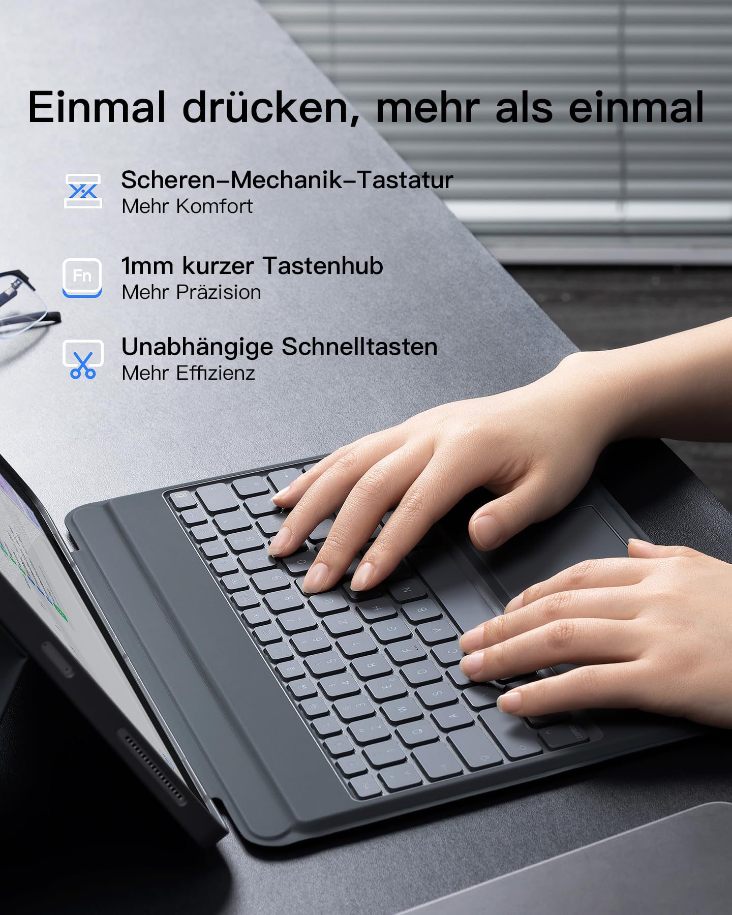 Inateck Tastatur Hülle für Air 13 Zoll M4/M3/M2(2026/2025/2024),iPad Pro 12.9 Zoll,Hoch-/Querformat Ständer,Abnehmbare Touchpad mit 7-Farbiger Hintergrundbeleuchtung,QWERTZ,KB04118