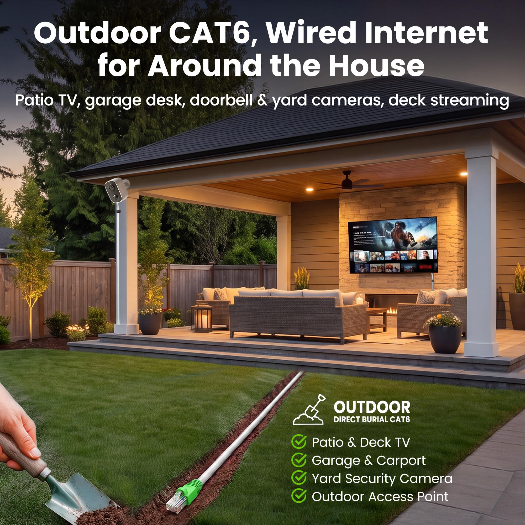 GearIT Cable Ethernet Cat6 para exteriores (50 pies) 23AWG cobre puro, FTP, LLDPE, impermeable, entierro directo, en tierra, resistente a los rayos UV, POE, red, LAN, Internet, Cat 6, cable Cat6-50
