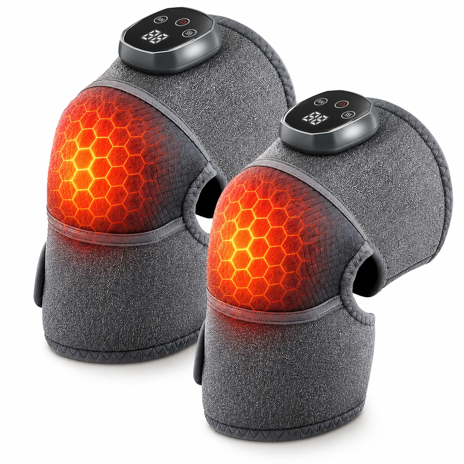 3-in-1 Schultermassage, Schulter-Massagegerät mit 5 Wärme & 3 Vibrationsmodi, Kabellose Verstellbare Beheizte Kniebandage und Schulterbandage für Knie, Schulter, Ellenbogen, Touchscreen, Zuhause, Büro