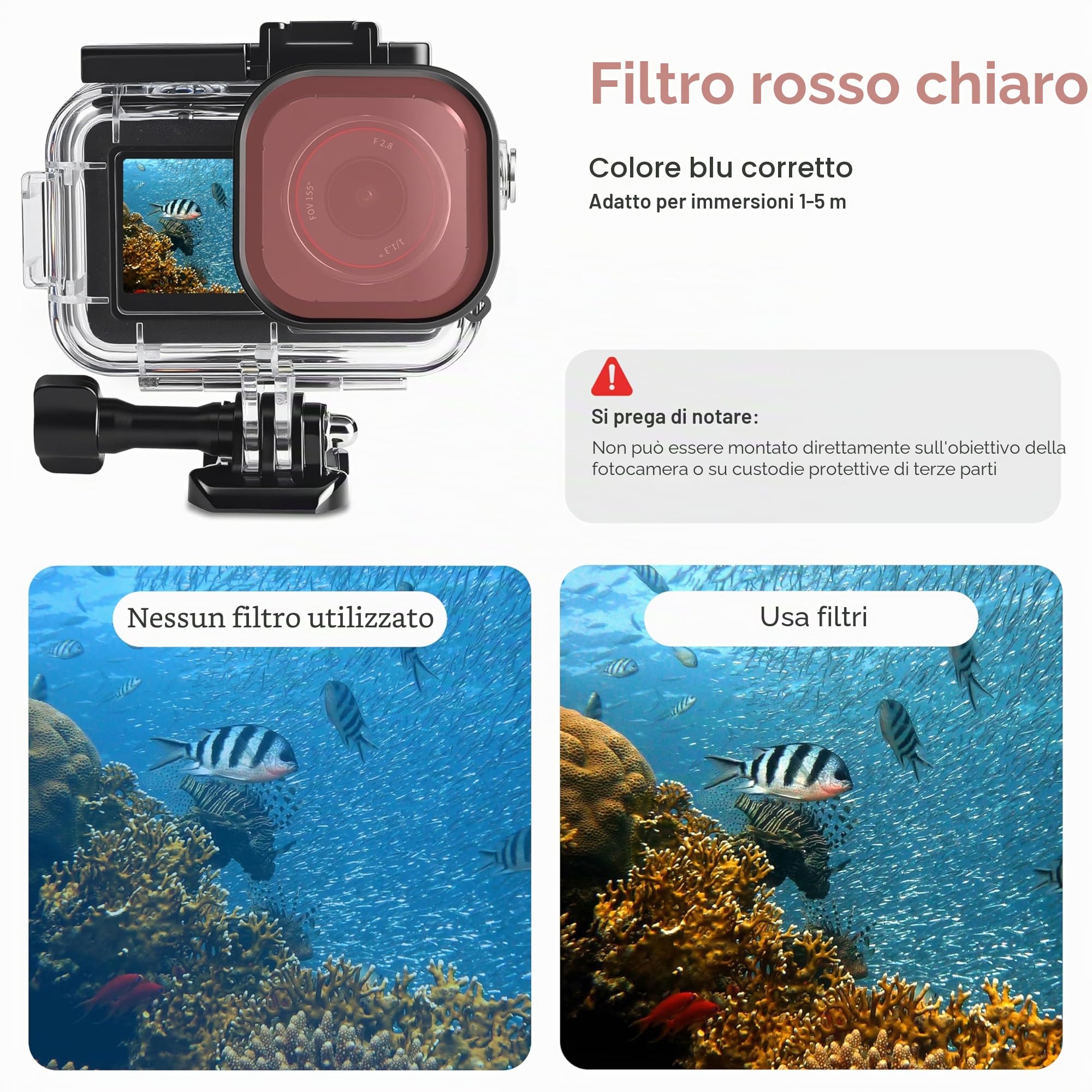 FitStill Custodia impermeabile da 50 m, 3 filtri e impugnatura galleggiante, compatibile con DJI Osmo Action 5 Pro, 4, 3, snorkeling, surf, wakeboard, kit di accessori