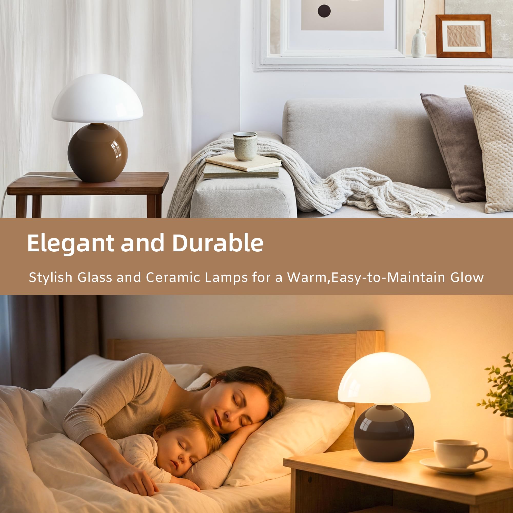 Dawnwake Lámpara de mesita de noche de seta, LED regulable, lámpara de mesa decorativa para salón, dormitorio, lámpara de mesa, lámpara de mesa de comedor, base de cerámica de cristal, pequeña lámpara