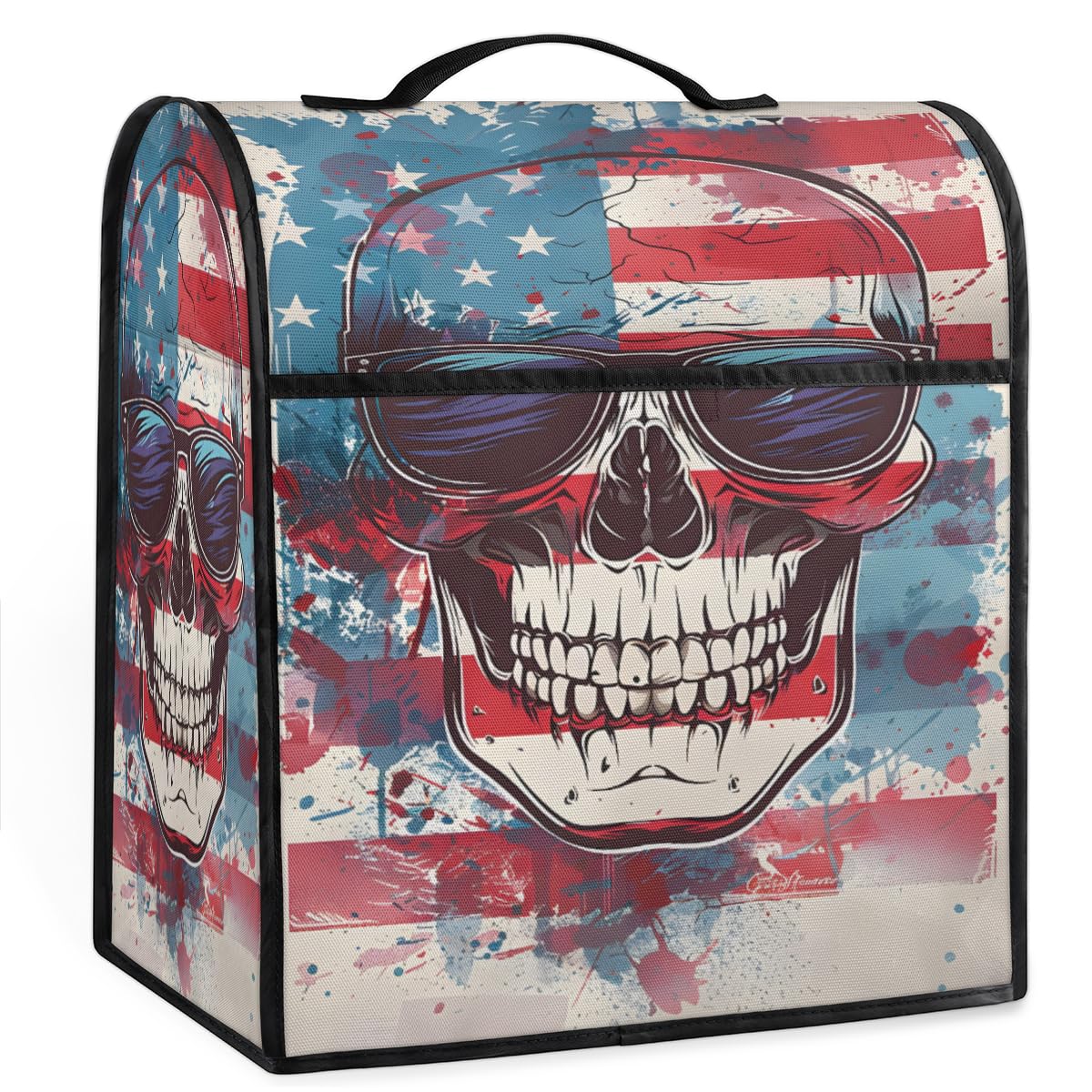 Coffee Maker Cover American Flag Skull Kitchen Appliance Covers Small Appliance Covers Blender Cover Juicer Cover Dust Covers for Kitchen Appliances with Top Handle and Pockets,Washable,B672