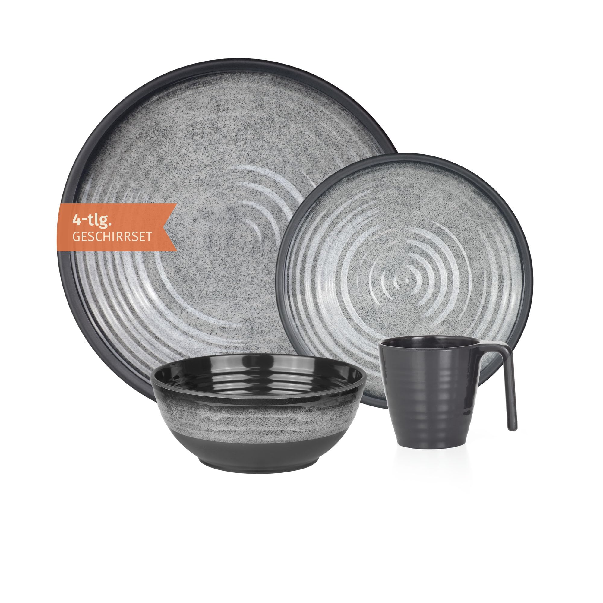 Vaisselle de camping mélamine 4 pièces pour pique-nique Stone Grey