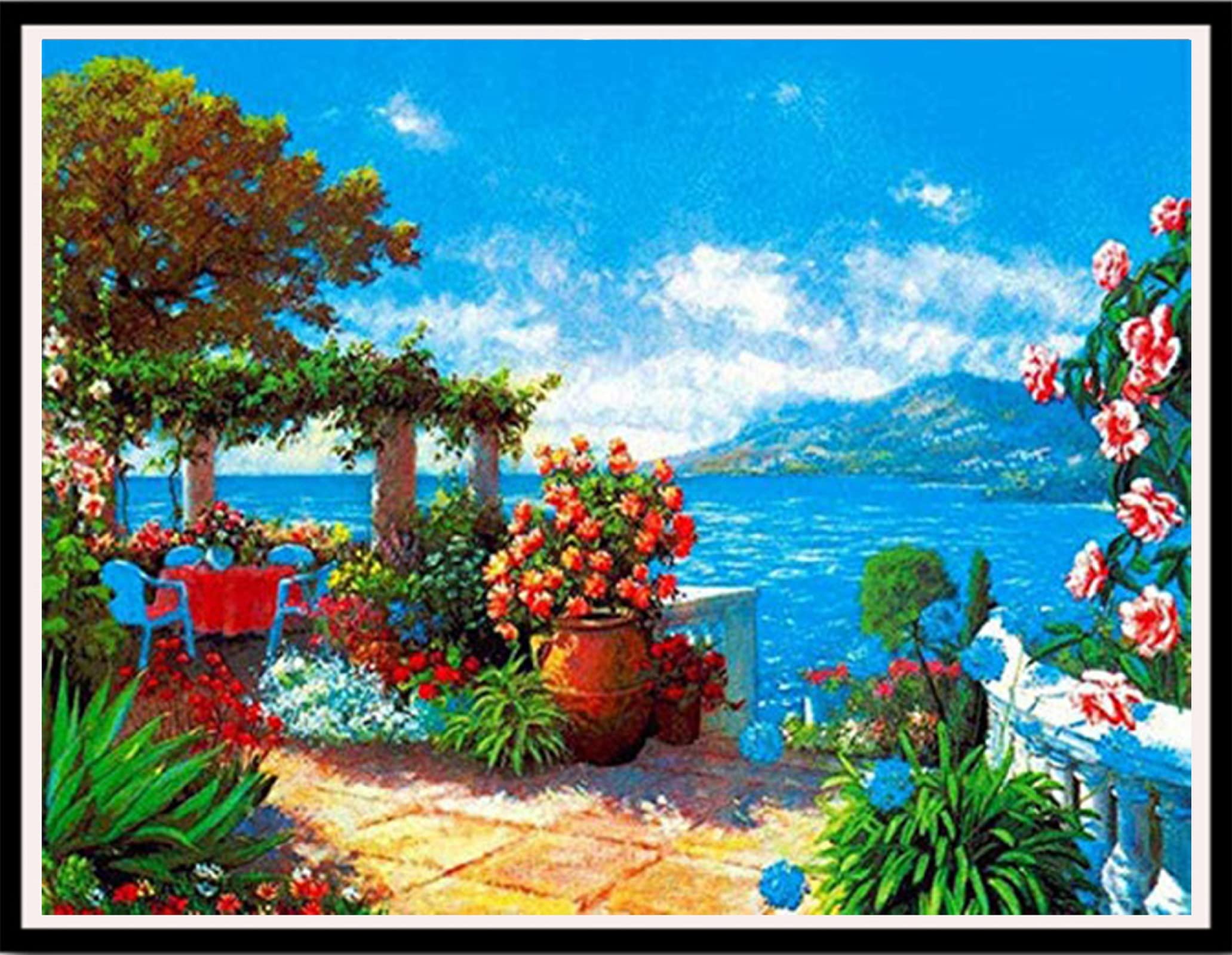 Funchey Cross Stitch Kits Stamped Full Range of Patterns Embroidery Starter Kits for Adult Beginners and Kids DIY Easy Printed Cross-Stitch Kits for Home Decor 11CT&Seaside Garden 15.7×19.7 inch