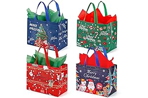 YANGTE Christmas Gift Bags with Handle, Set of 12 Reusable Tote Bags 24 Inches
