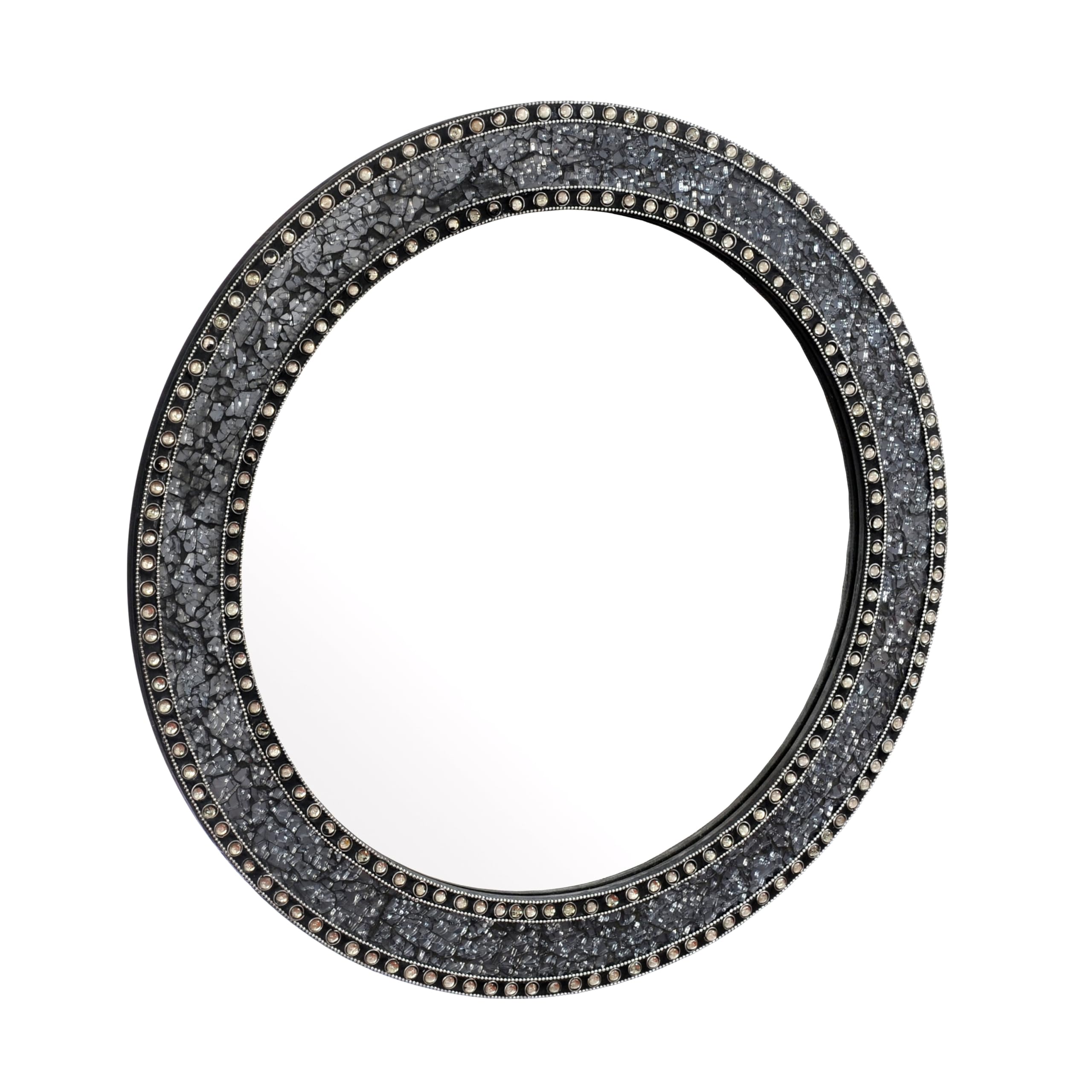 Harrow Decor Grey Gray Crackle Mosaic Mirror Wm-051B, Dia 24''