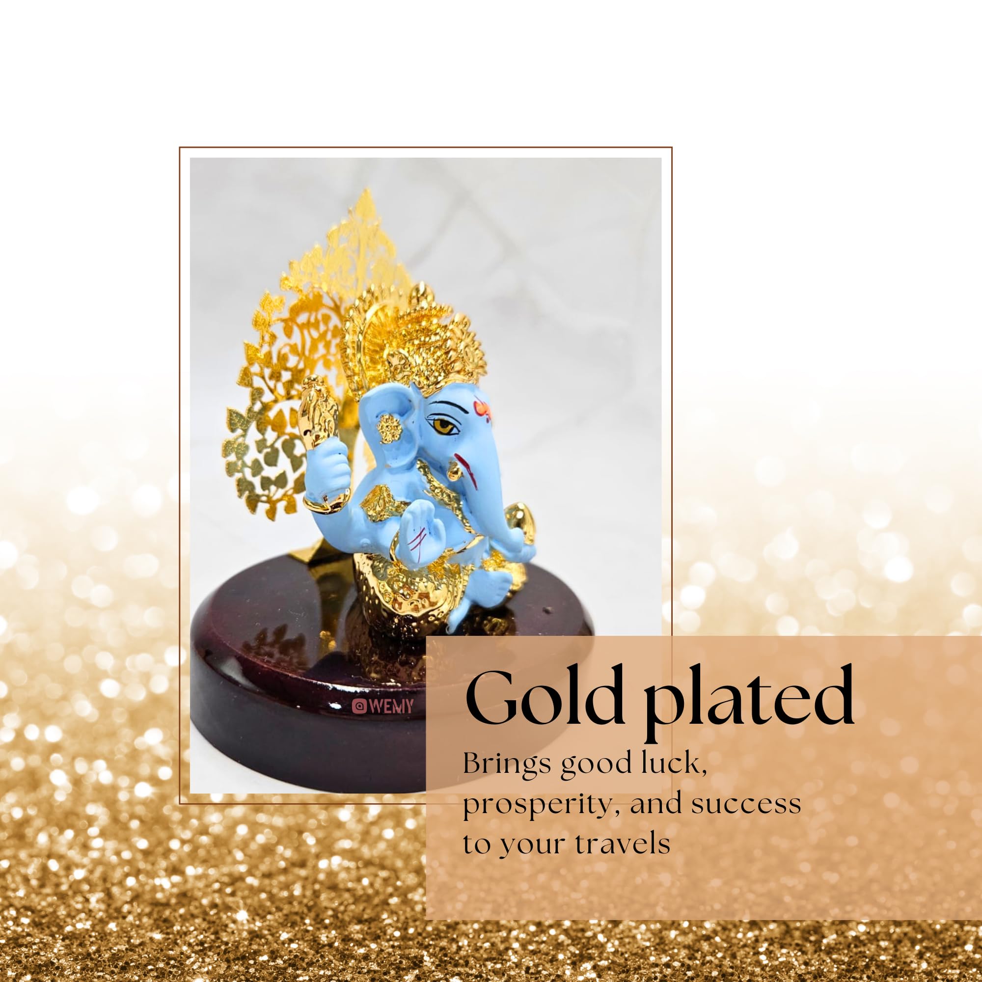 House Of Wemy 24k Gold Plated Ganesh Idol with Kalpavriksh Tree, Blue, 4 x 3 Inches - Image 3