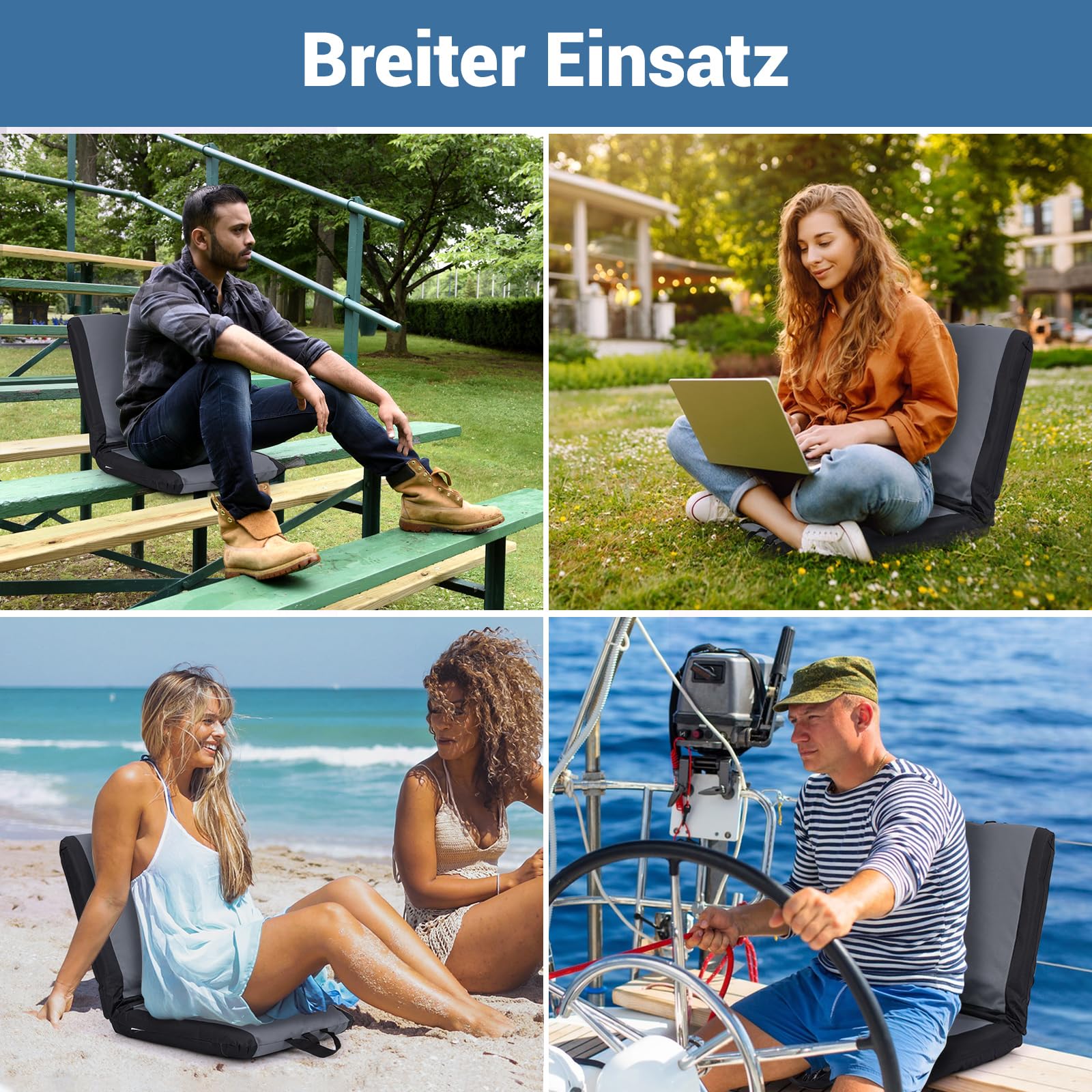 RELAX4LIFE Tragbarer Bodenstuhl, Stadionsitz klappbar, Gepolsterter Bodensessel mit 6-Fach Verstellbarer Rückenlehne & Tragegriff, Sitzgelegenheit für Camping Tribüne Konzert & Sportveranstaltung