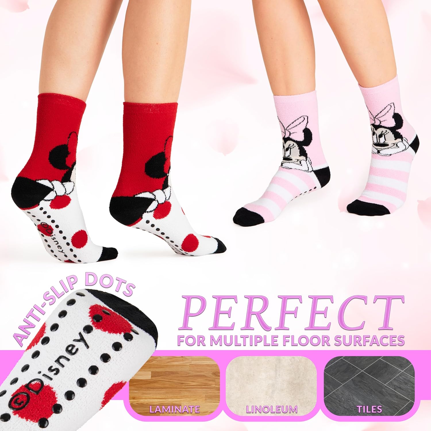 Disney Slippers Socks for Women & Teens US Size 4-9, Pack of 2 Non Slip Fleece Winter Socks, Soft & Fluffy, Gifts for Her - Image 3