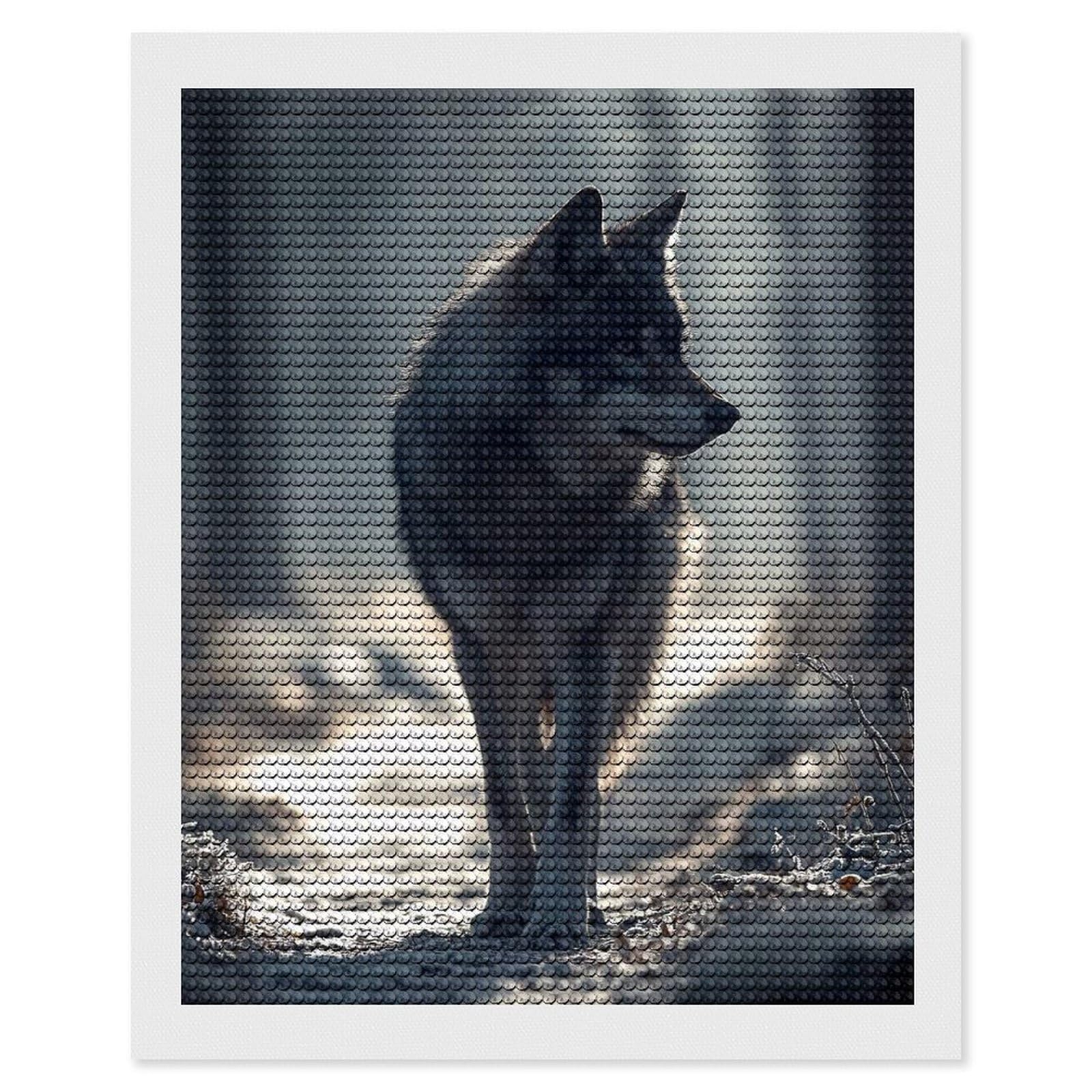 Junmoney Wolf in Winter Forest Diamond Art Kit 16"x20", Gift Idea, for Family Craft Time, Mindful Craft Activity, Boho Decor, Relaxing DIY Hobby