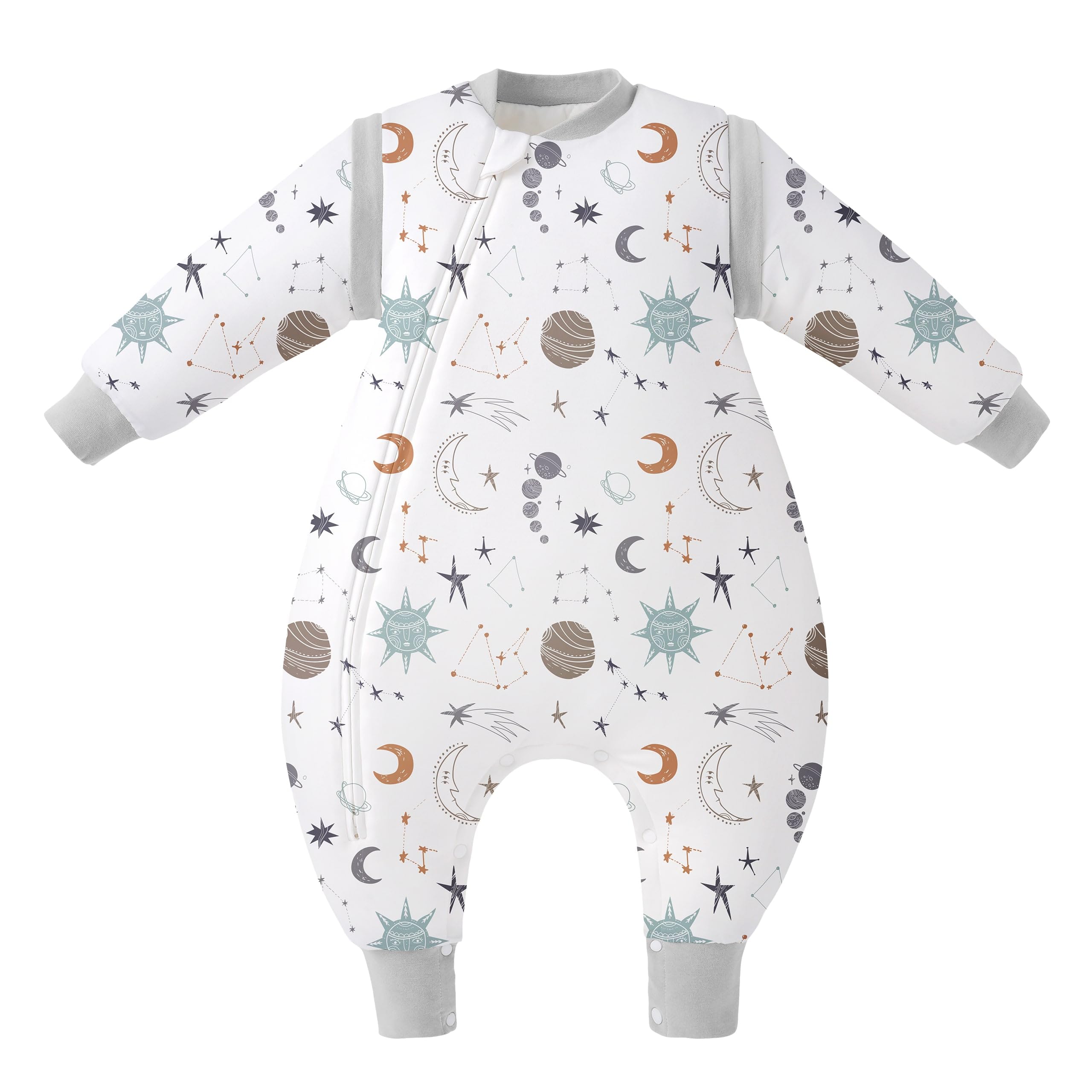 Unnivoll Schlafsack Baby Winter mit Füßen 2,5 Tog Baby Schlafsack mit Abnehmbare Ärmel Baumwolle Babyschlafsack Winterschlafsack Baby Warm und Weich 80 cm für Jungen Mädchen Grauer Himmel